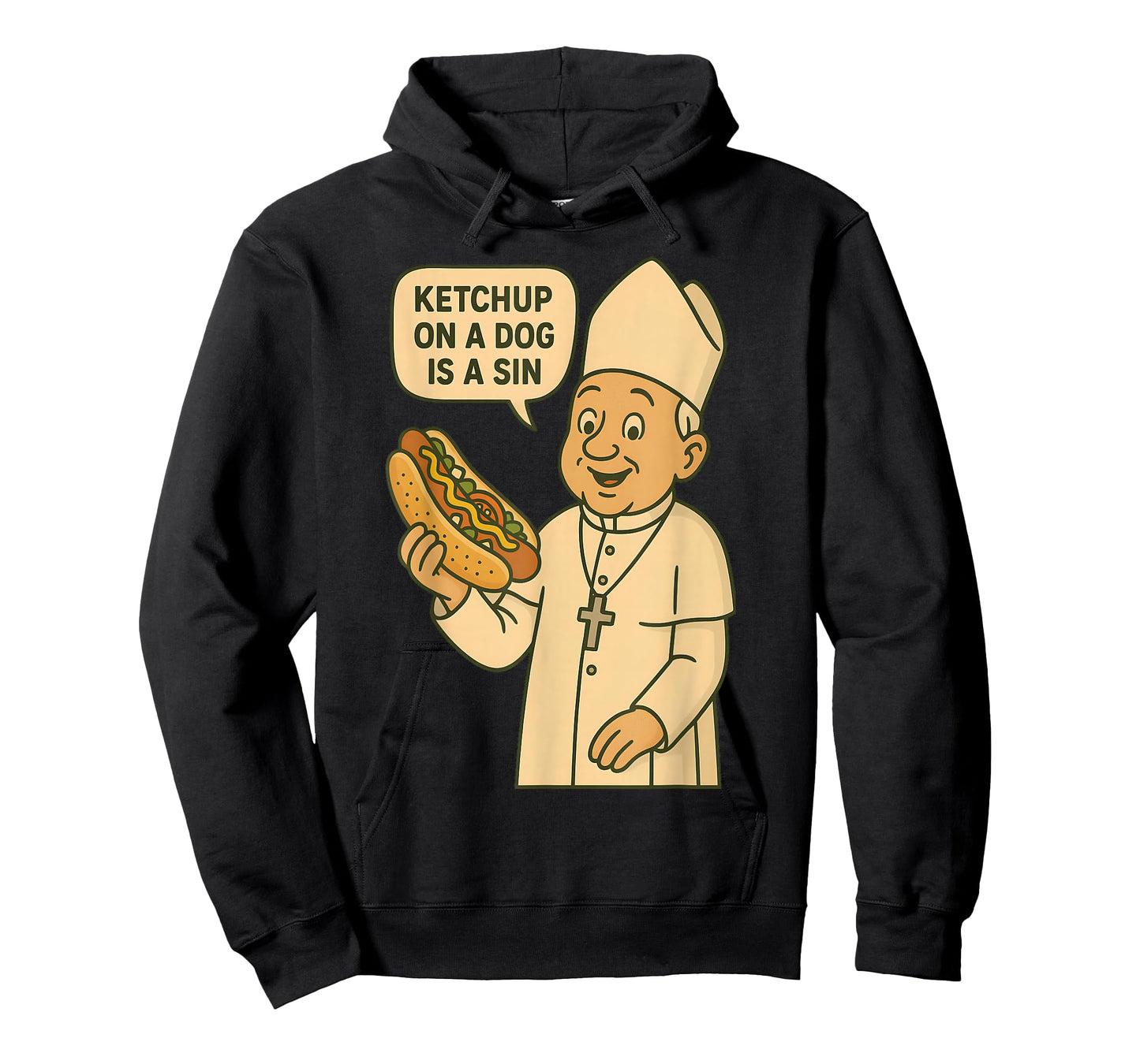 Ketchup on a Dog is a Sin Chicago Hot Dog Da Pope Design T-Shirt