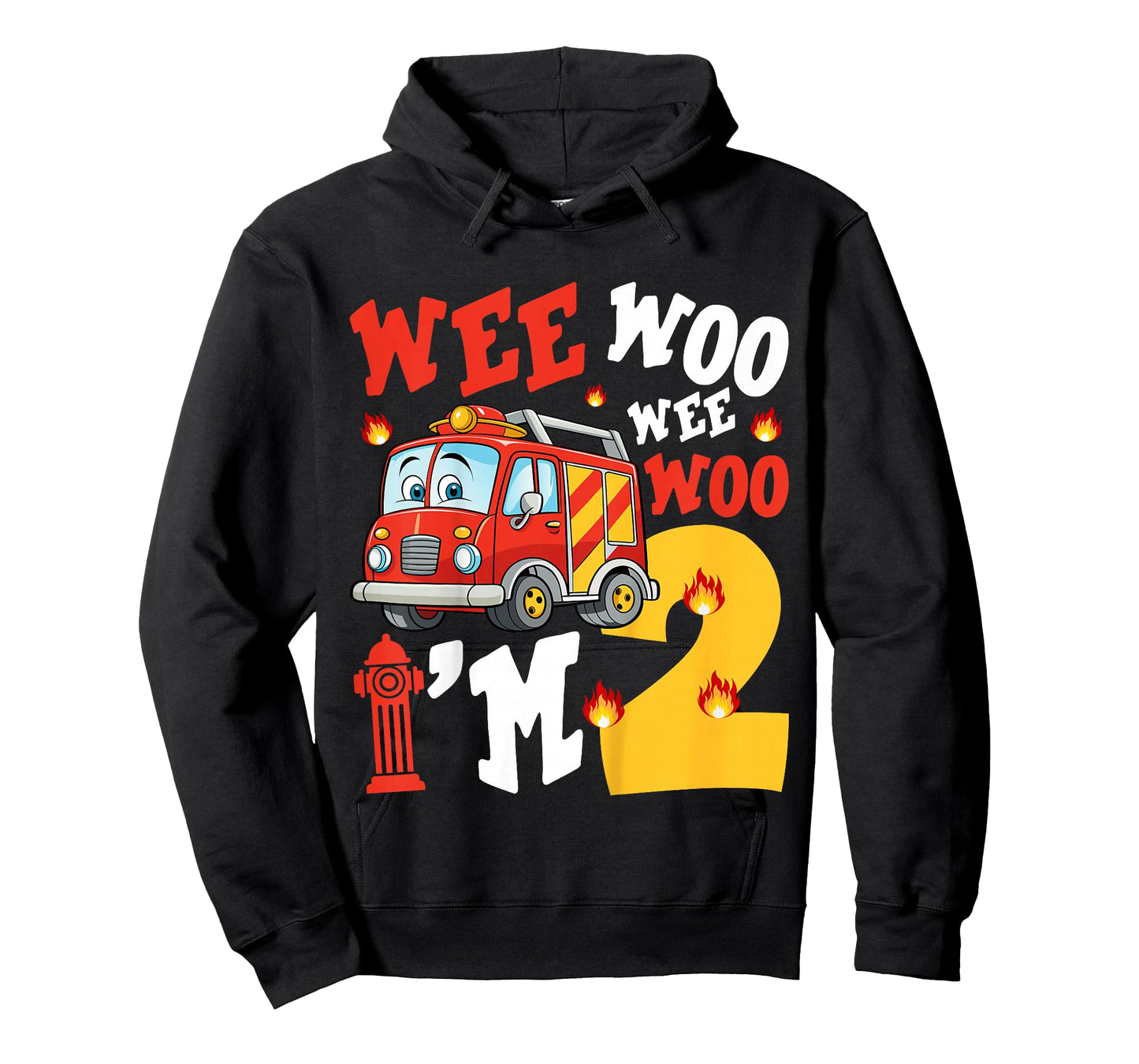 Kids Wee Woo I'm 2 Years Old Red Fire Truck Boys 2nd Birthday T-Shirt