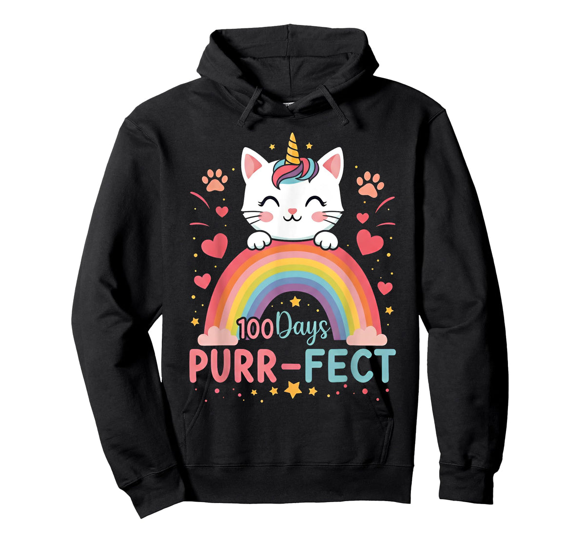 100 Days of School Purr-fect Cat Kitten Caticorn Rainbow Men Women Girls Kids T-Shirt