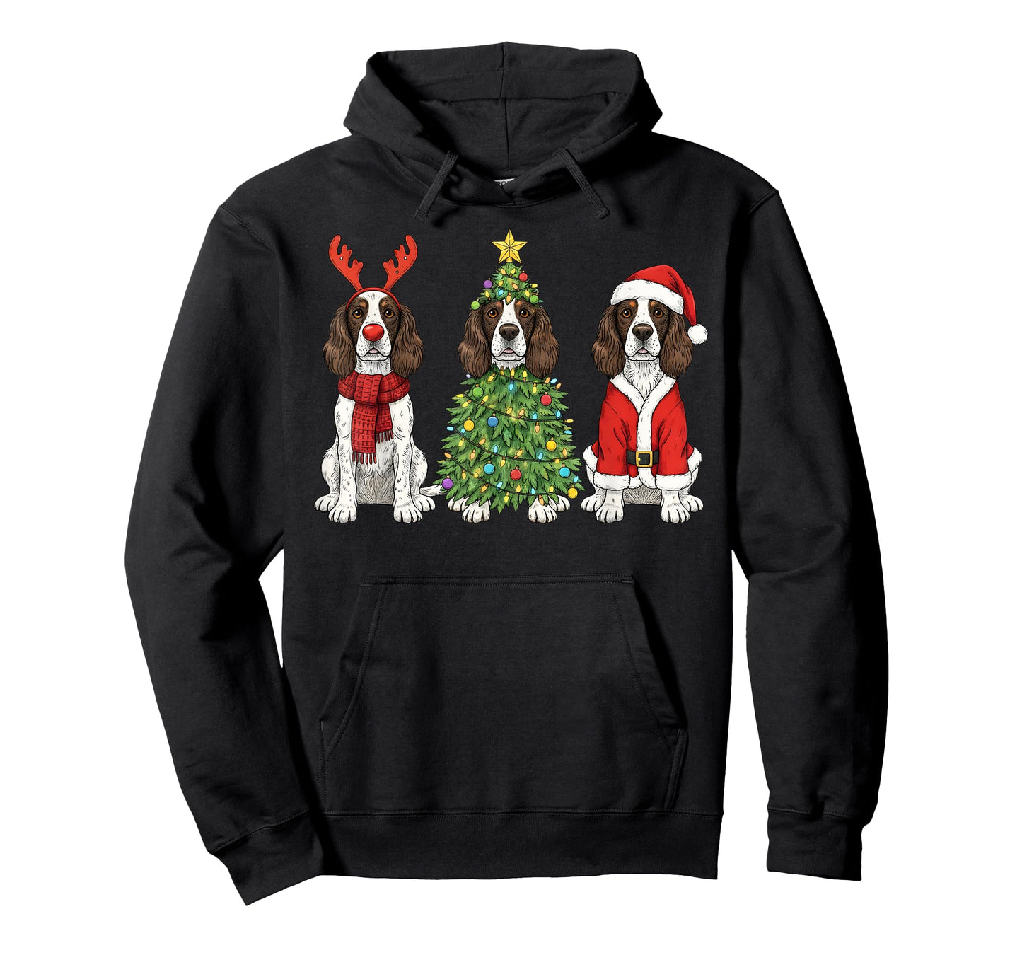 Retro Christmas English Springer Spaniel Santa Reindeer Dog T-Shirt
