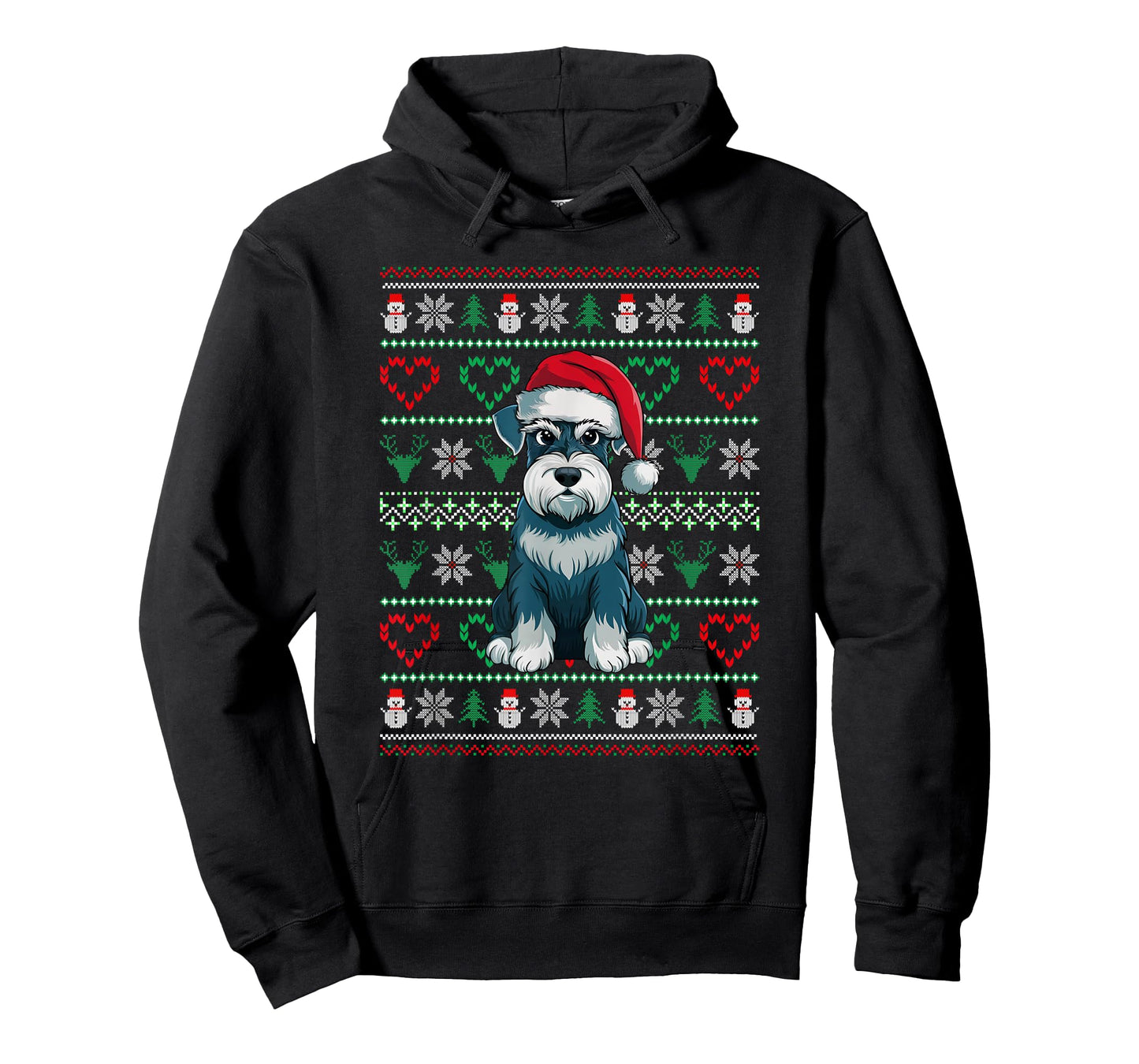Ugly Christmas Schnauzer Dog Wearing Santa Hat Xmas Pajama T-Shirt