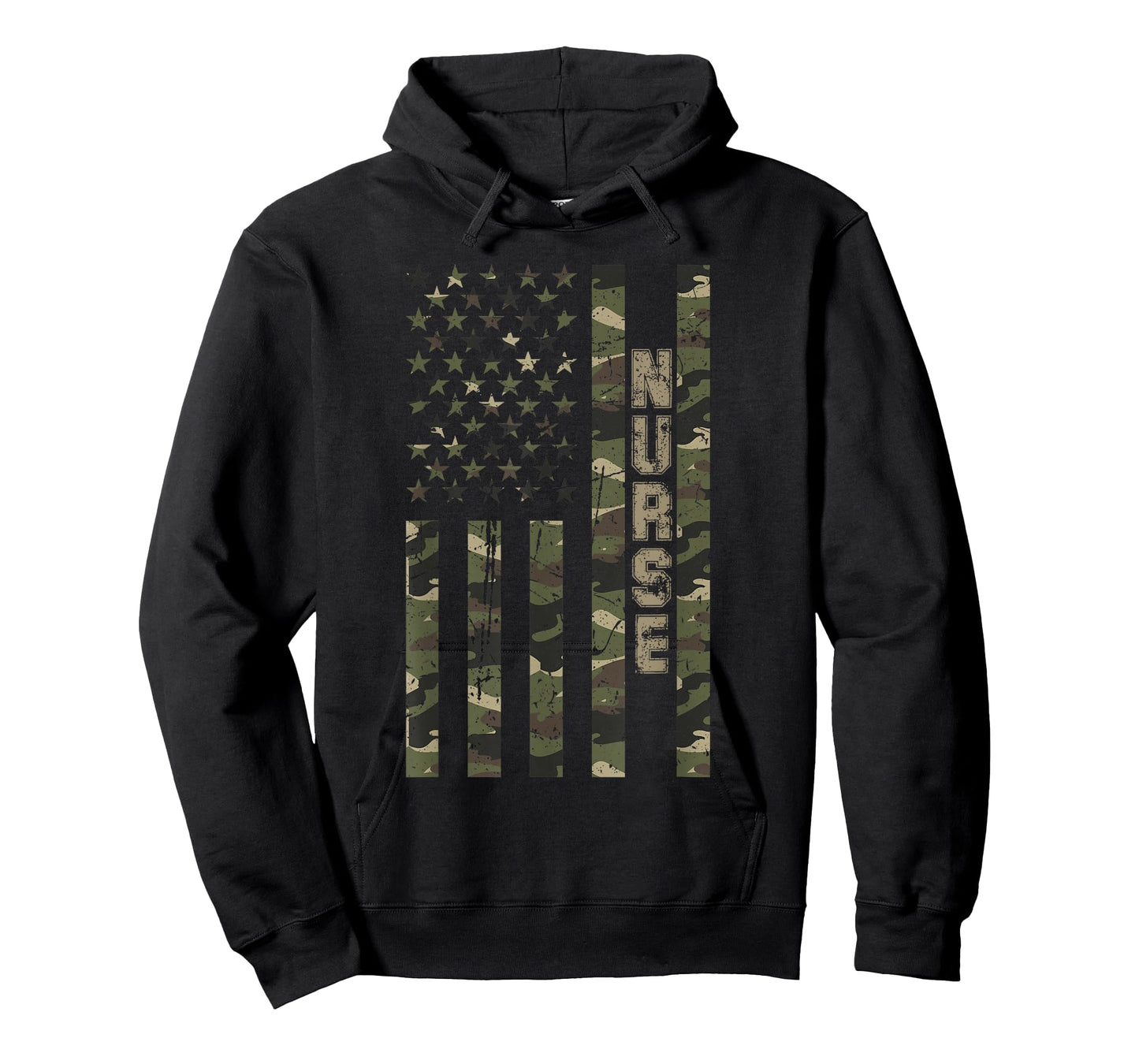 Nurse United States Distressed Camo w US Flag T-Shirt