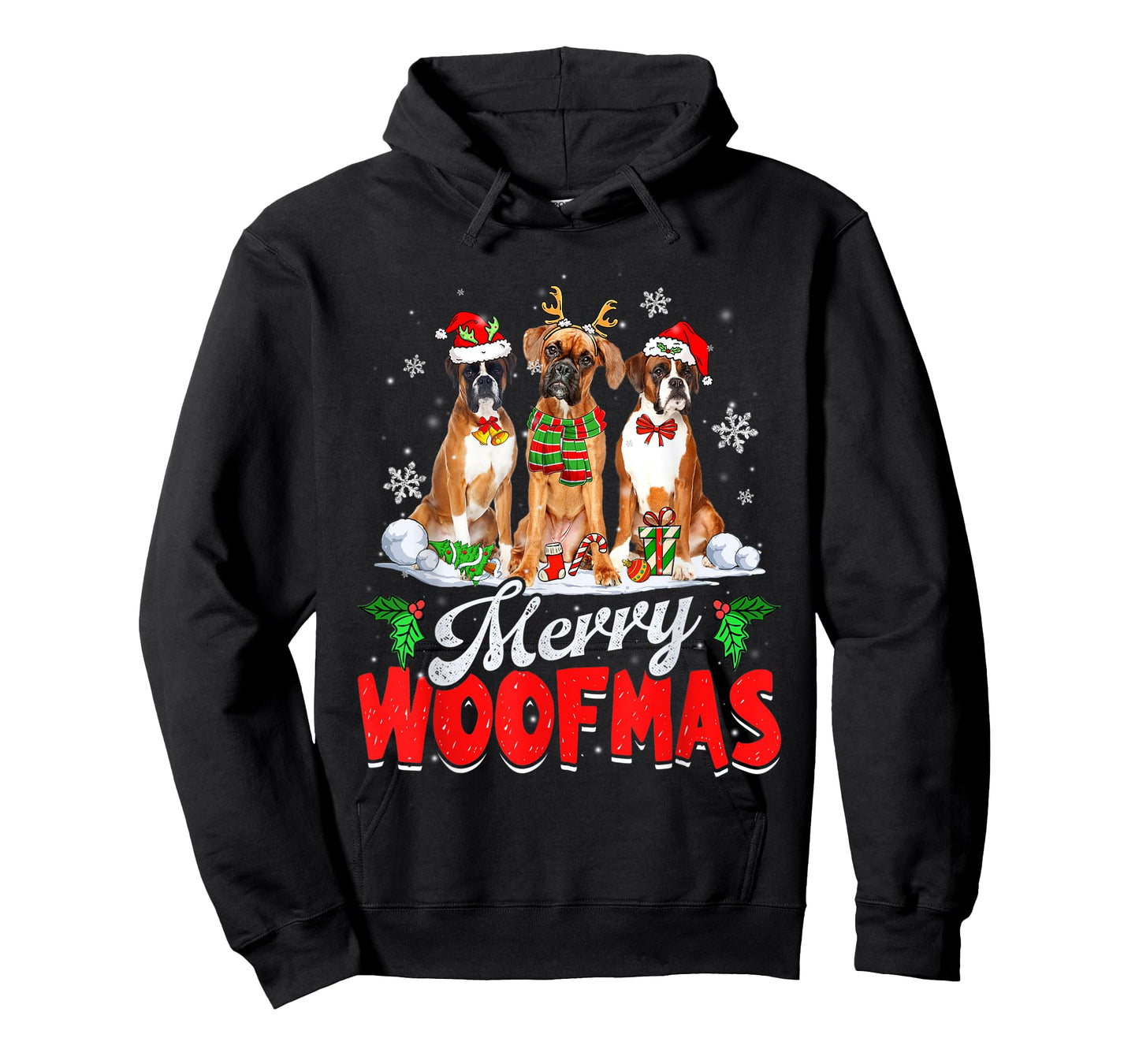 Merry Woofmas Boxer Dog Christmas Dog Lover Xmas T-Shirt