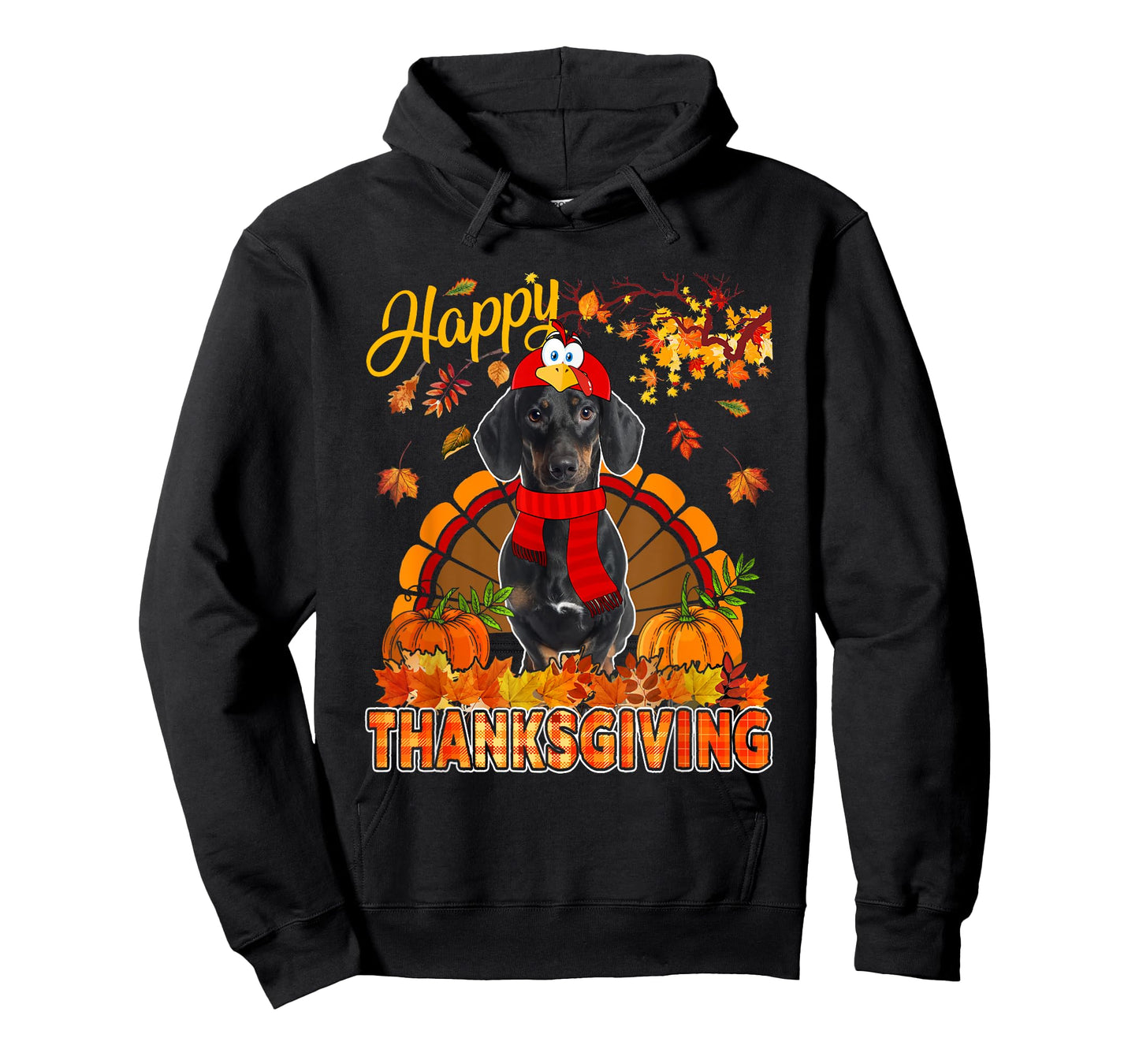 Thanksgiving Dachshund Wearing Turkey Costume Fall Leaves T-Shirt