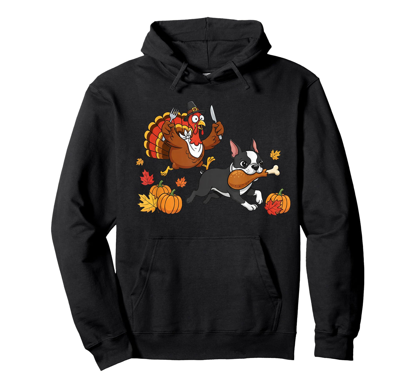 Boston Terrier Turkey Autumn Thanksgiving Womens Mens Kids T-Shirt