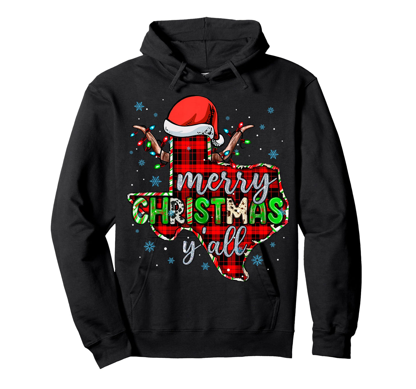 Funny Merry Christmas Y'all Texas State Red Plaid Santa Hat T-Shirt