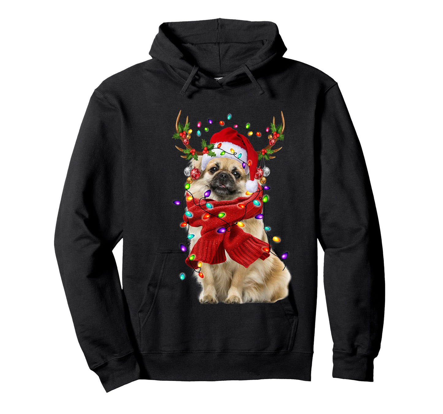 Santa Tibetan Spaniel Dog Reindeer Christmas Lights T-Shirt