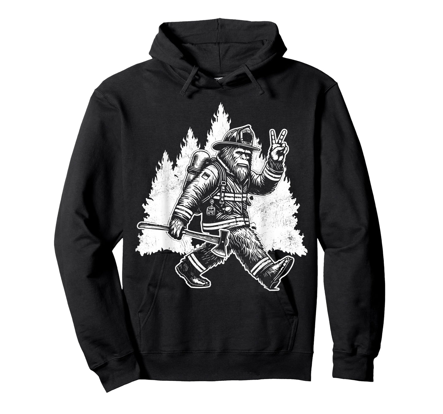 Funny Bigfoot Firefighter Sasquatch Design Men's Retro Bigfoot Firefighter Sasquatch Fireman T-Shirt - Black, Small, Short Sleeve