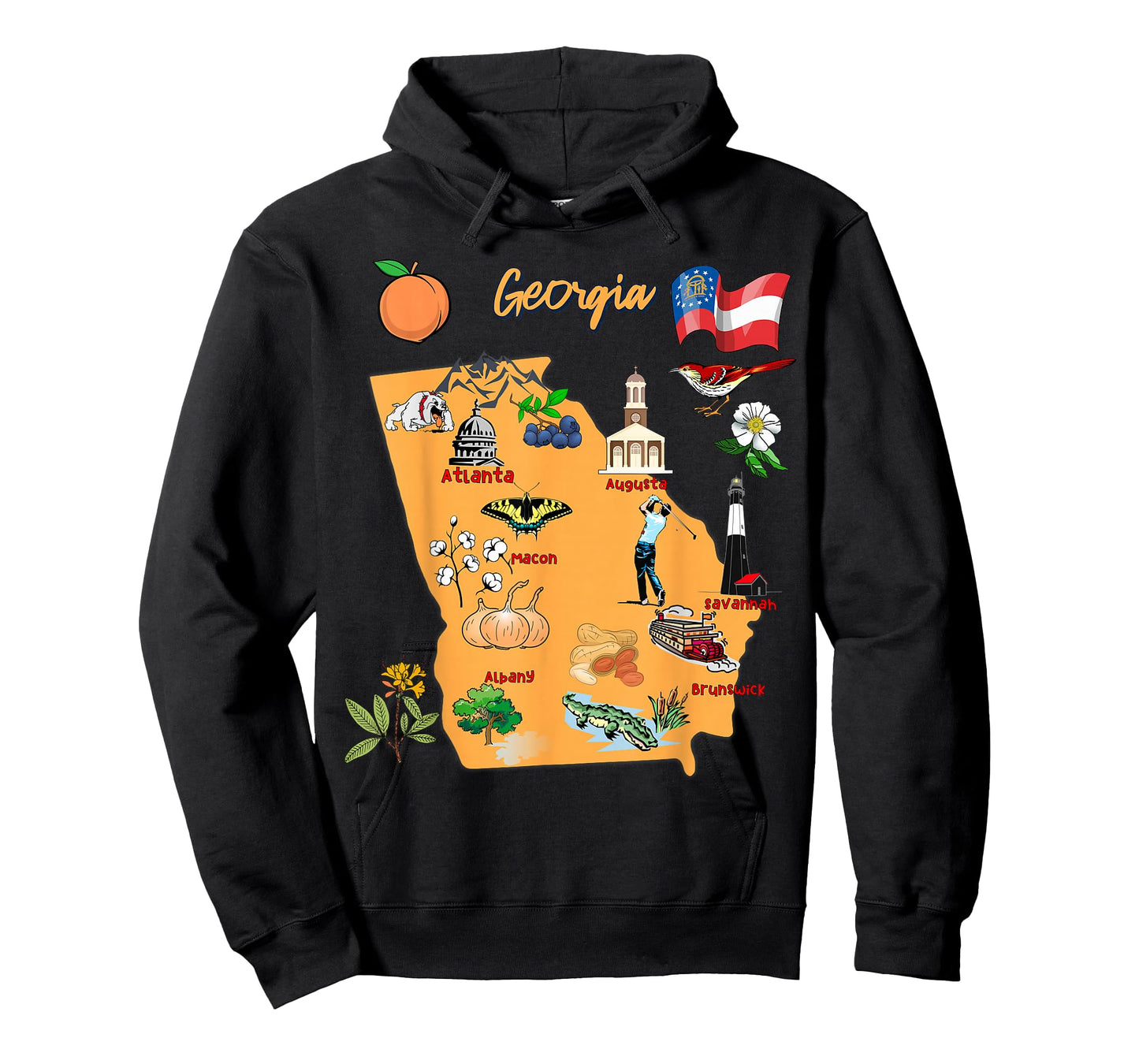 Tourism map of Georgia State, USA, Major Cities, Flag T-Shirt