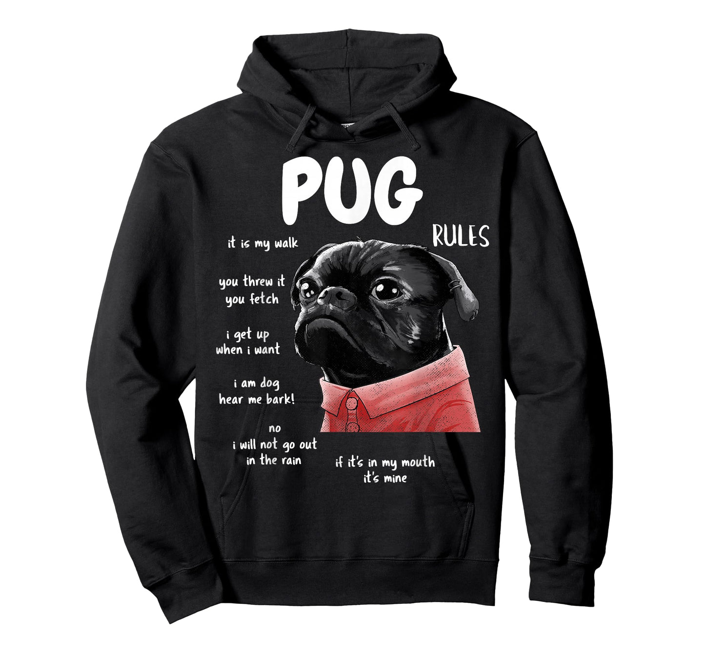 Cute Kawaii Funny Black Pug Dog Rules Gifts Men Women Kids T-Shirt Small