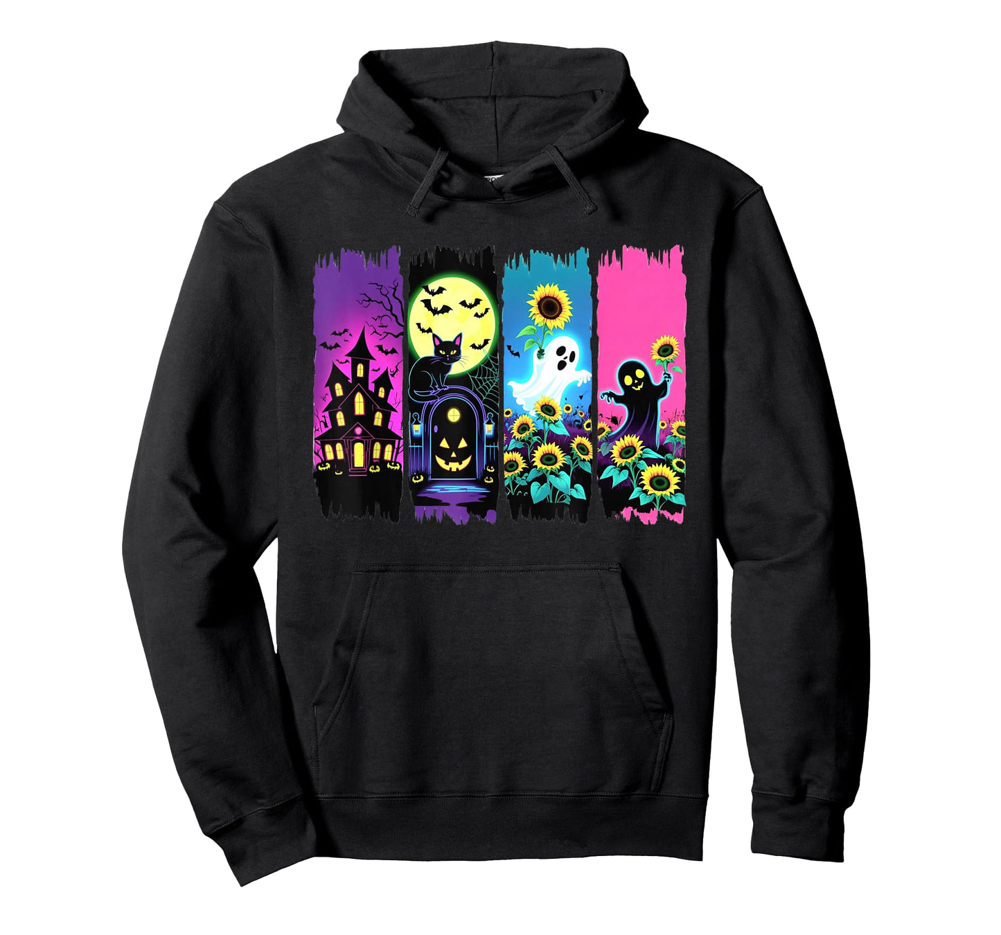 Colorful Halloween Ghosts and Sunflowers Brushstroke Design T-Shirt