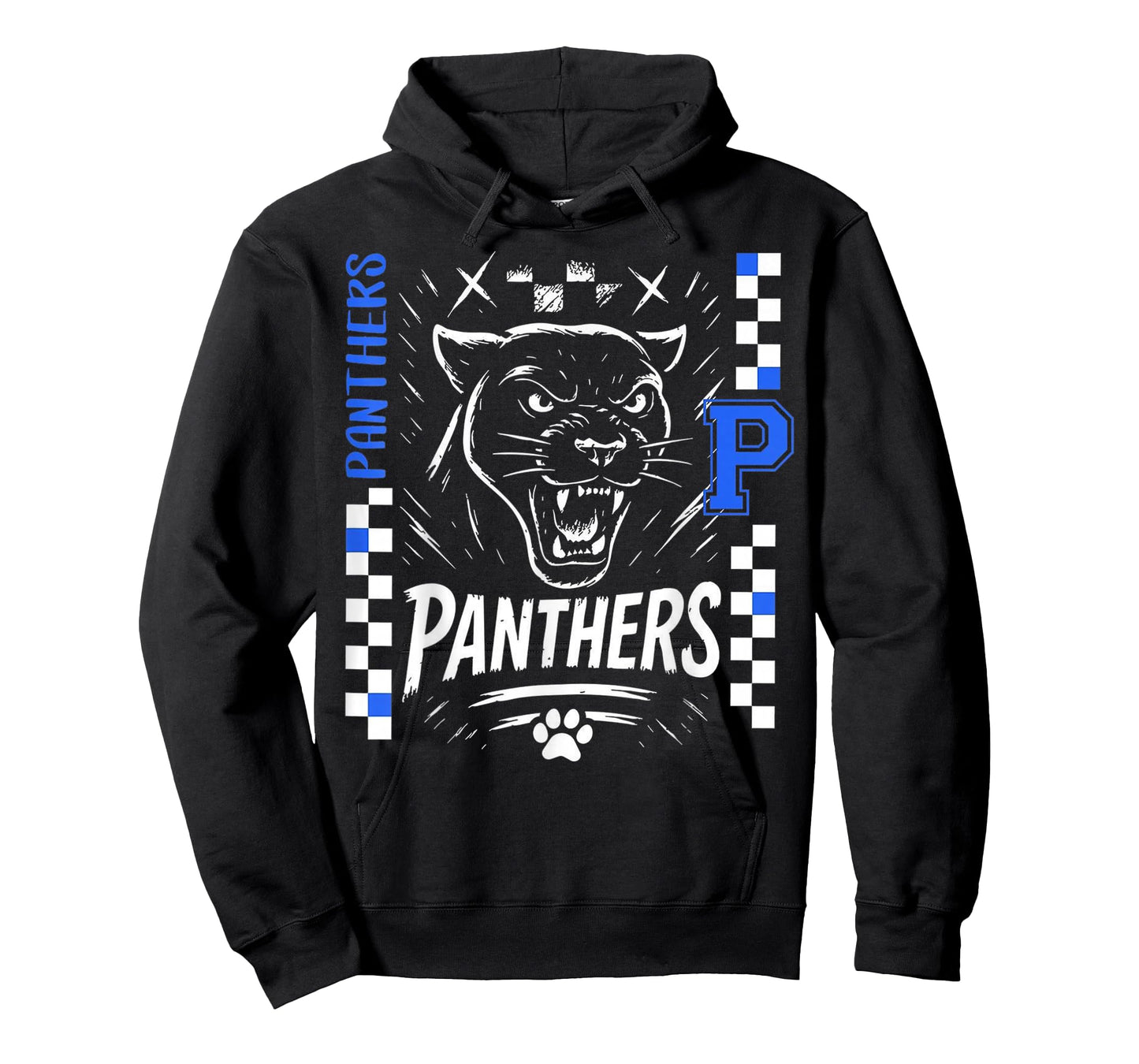 Retro Checkered School Spirit Panthers Cheer Paw T-Shirt