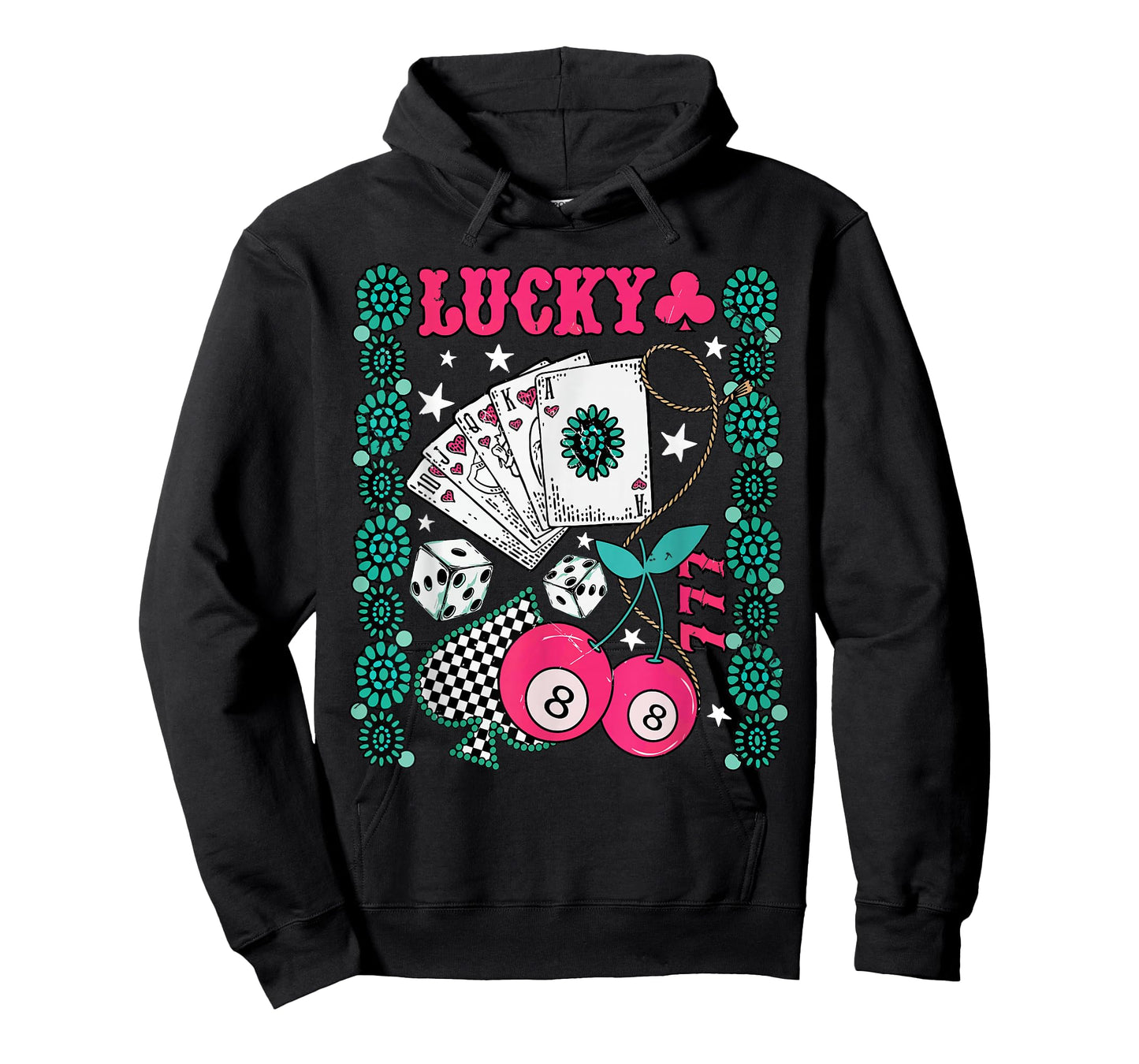 Retro Lucky Gambling Western Turquoise Cherry Dice Cowgirl T-Shirt