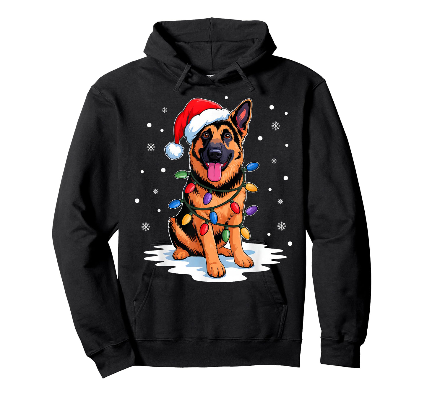 German Shepherd Christmas Lights Santa Hat Xmas Dog Lover T-Shirt