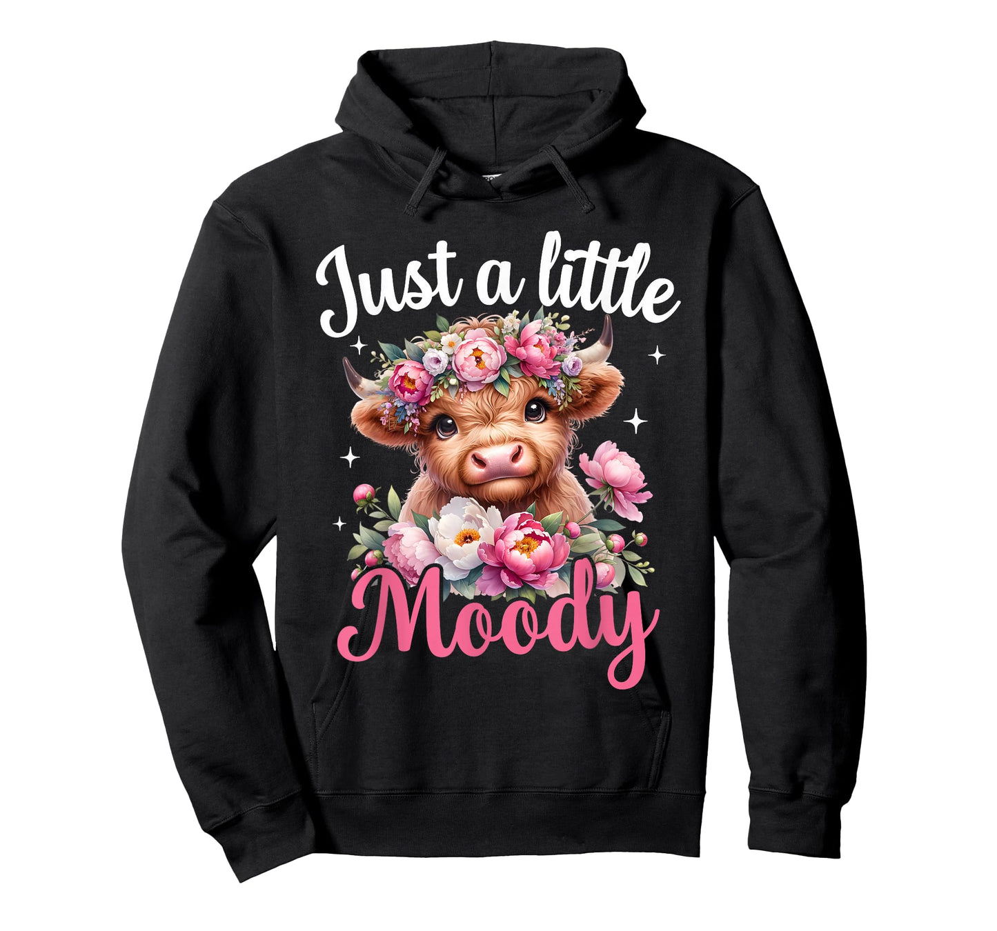 Just A Little Moody Highland Cow Flower Girls Women Cow Farm T-Shirt
