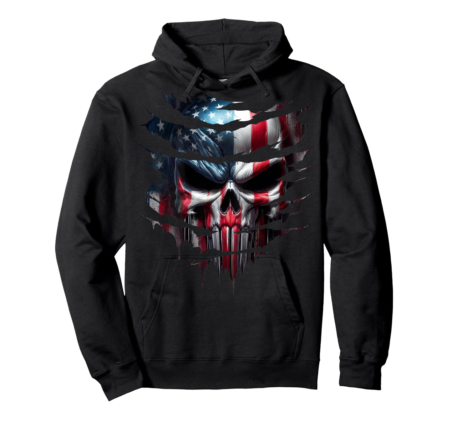 American Skull Patriotic Flag USA Grunge Style Graphic T-Shirt for Women Men