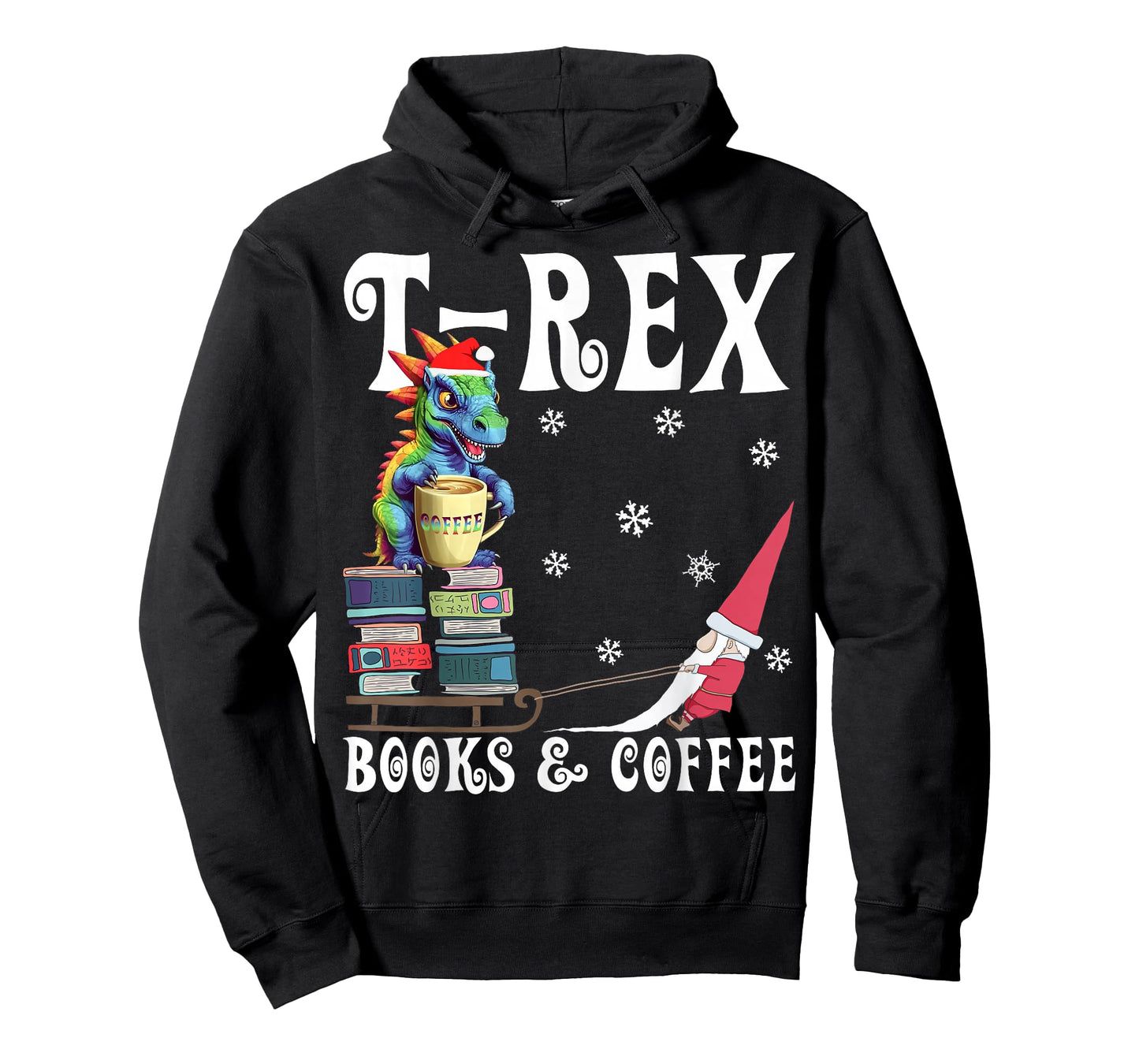T-Rex Books Coffee Retro Rainbow Dino Coffee Lover Christmas T-Shirt