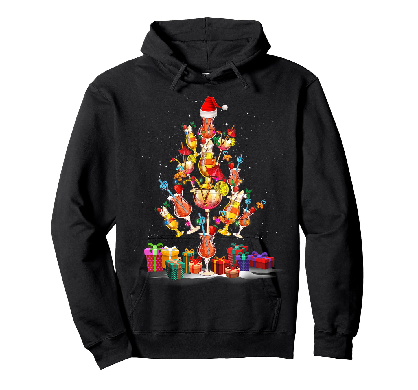 Cocktail Glasses Santa Hat Christmas Tree Drinks Xmas Pajama T-Shirt