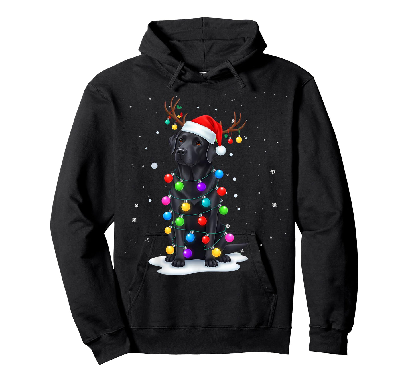 Black Lab Labrador Dog Funny Christmas Lights Reindeer Xmas T-Shirt