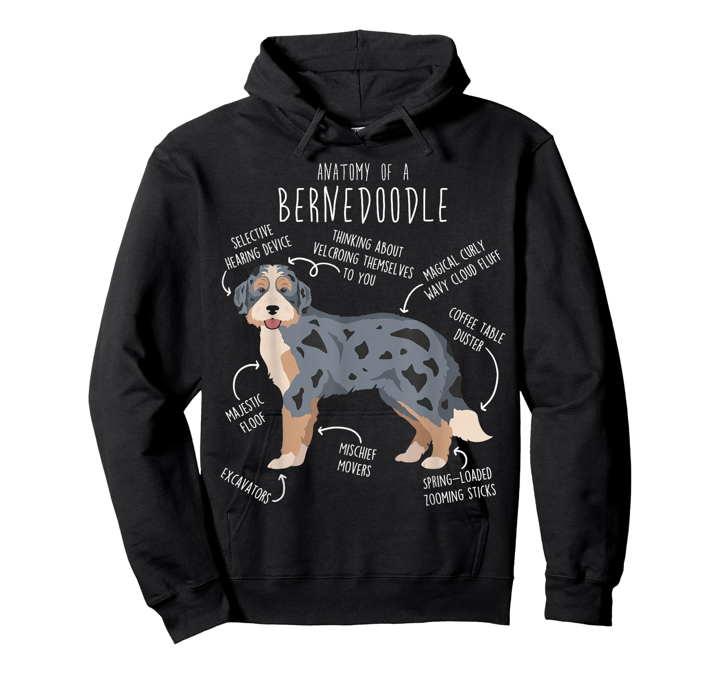 Bernedoodle Dog Anatomy, Blue Merle Tri Cute Funny Pet Mom T-Shirt