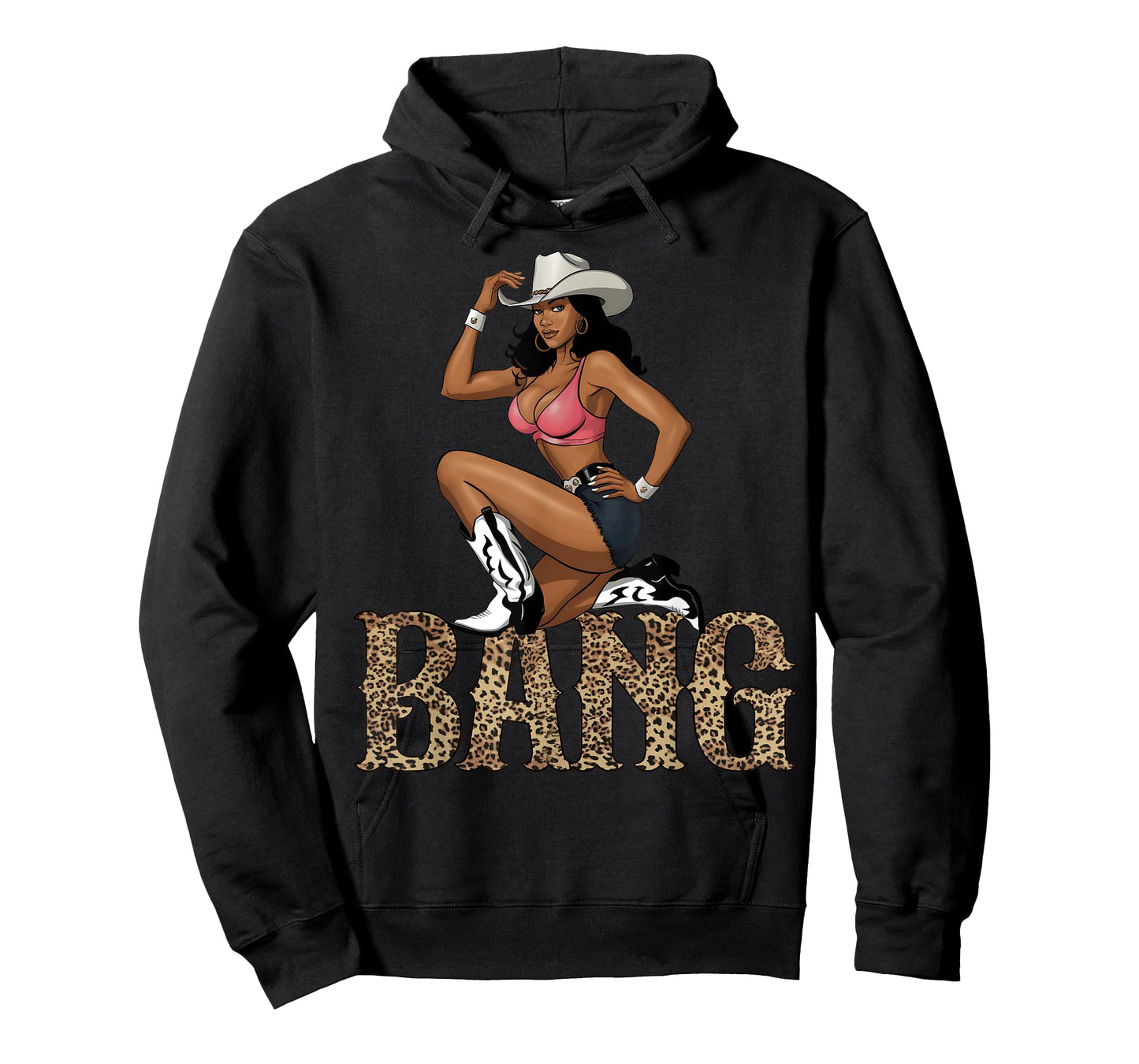 Black Cowgirl Western Cowboy Rodeo Bang Leopard Print T-Shirt