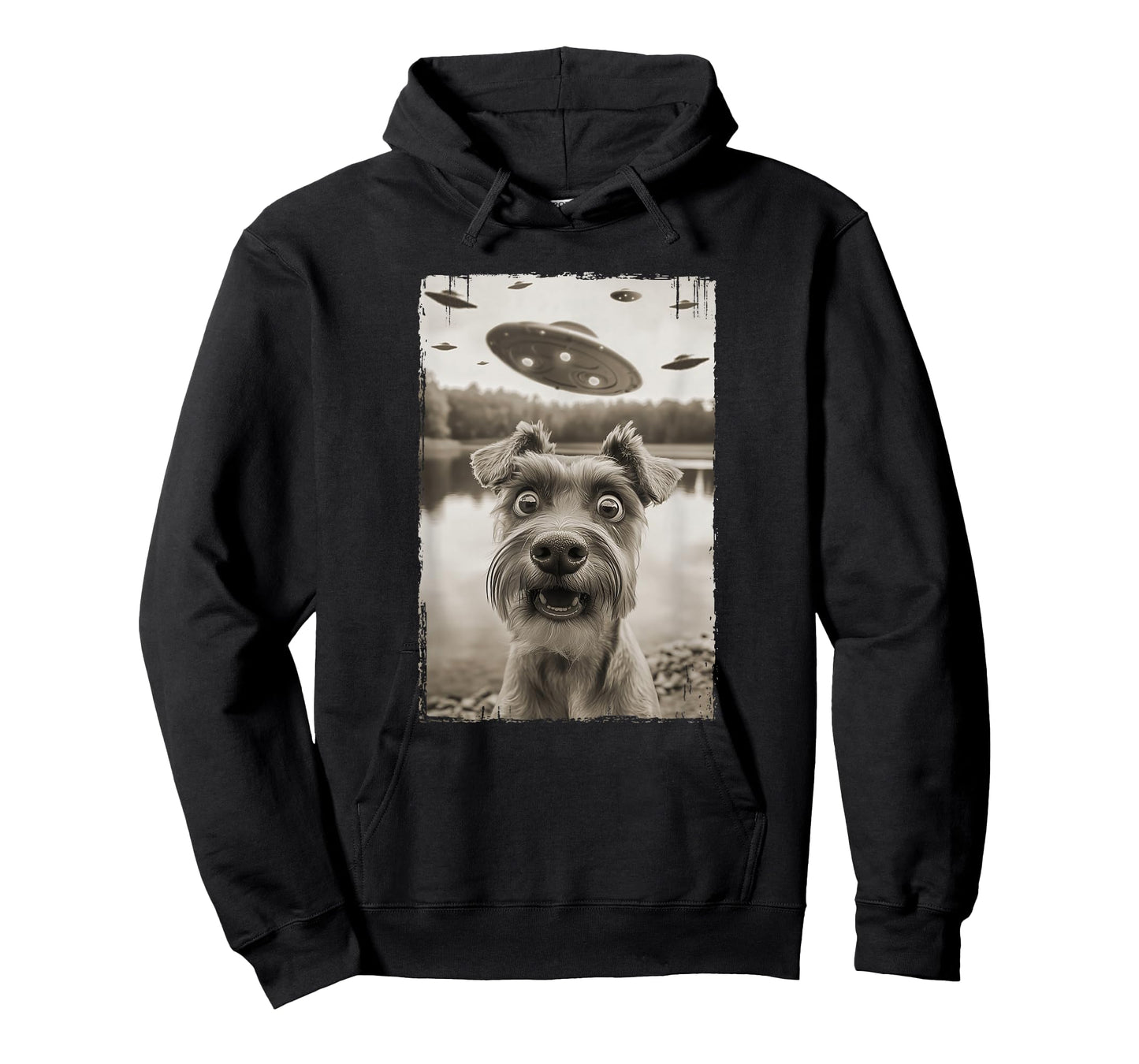 Retro Schnauzer UFO Encounters - Funny UFO Schnauzer Selfie T-Shirt