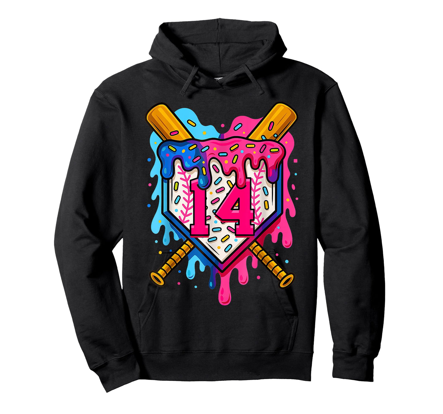 14th Baseball Birthday Ice Cream Drip Boys Girls 14 Years T-Shirt