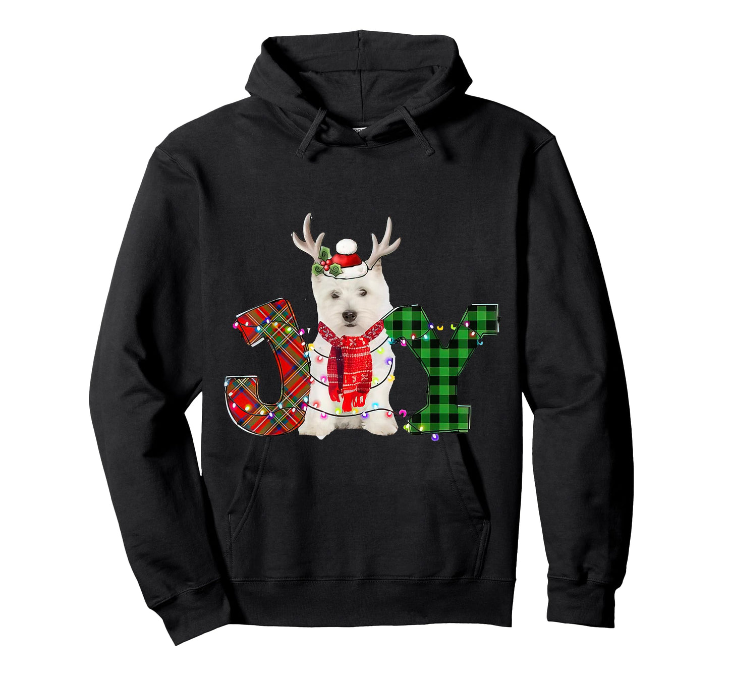 Joy Christmas Lights West Highland White Terrier Dog Santa T-Shirt for Men Women Kids