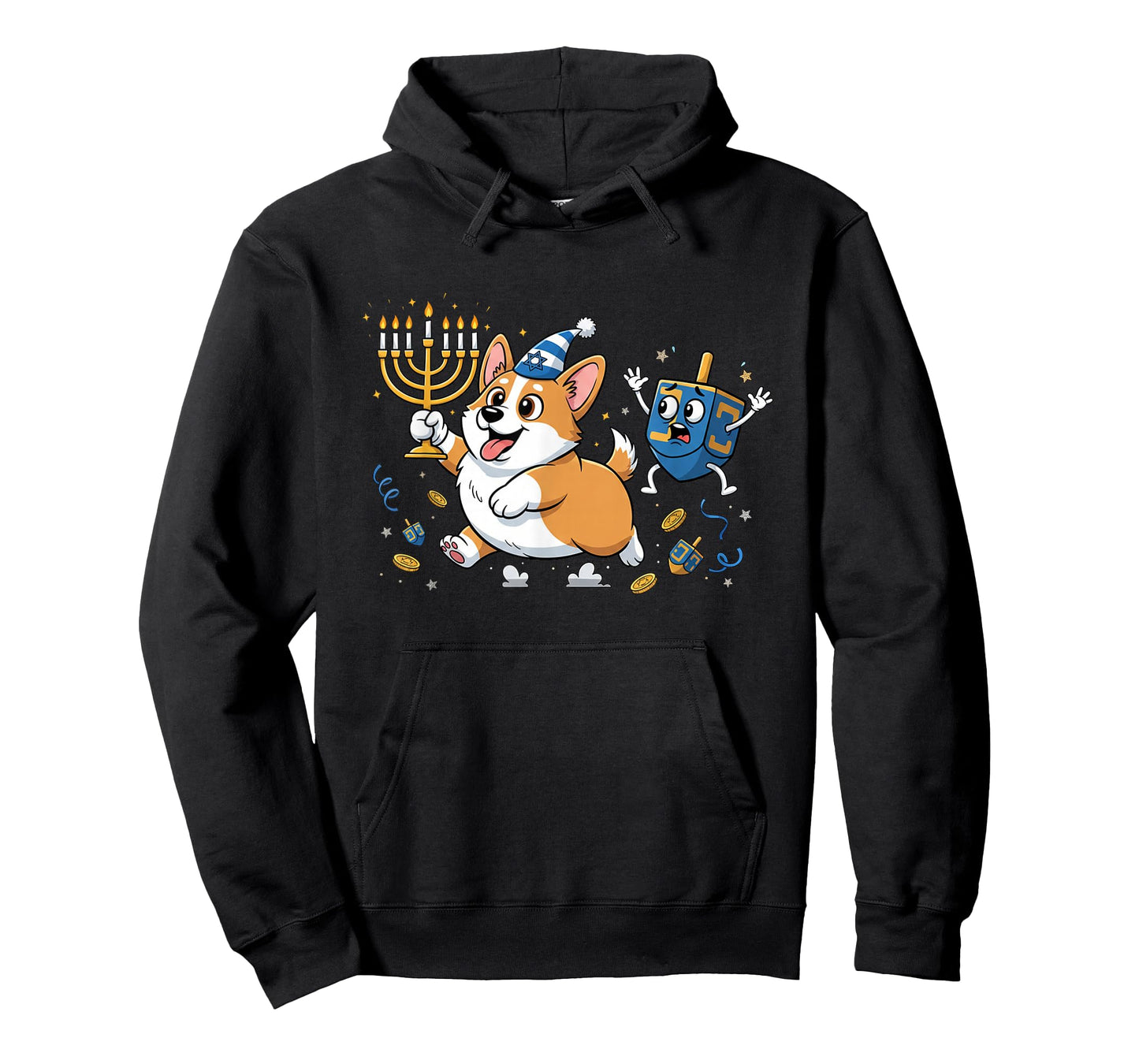 Funny Corgi Dreidel Menorah Hanukkah Kids Womens Mens T-Shirt