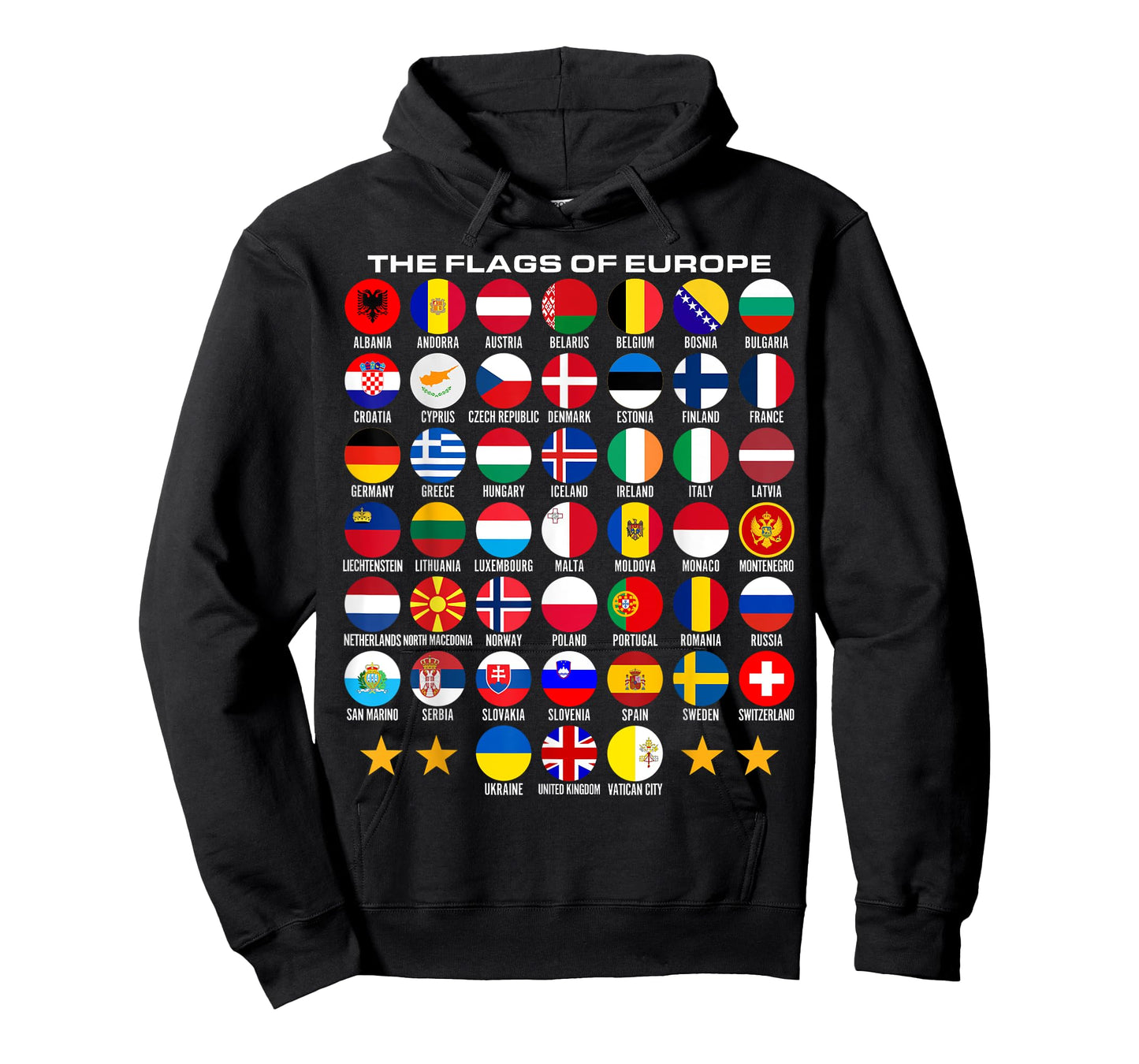 Flags of Europe 45 Countries Flags of European Geography T-Shirt
