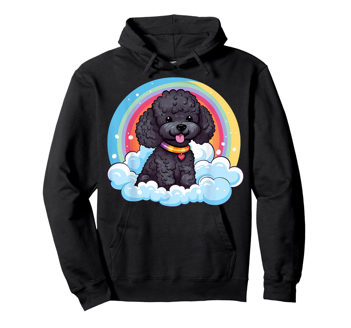 Cute Black Poodle Rainbow Cloud Puppy Dog Kawaii Animals T-Shirt for Men Women Kids