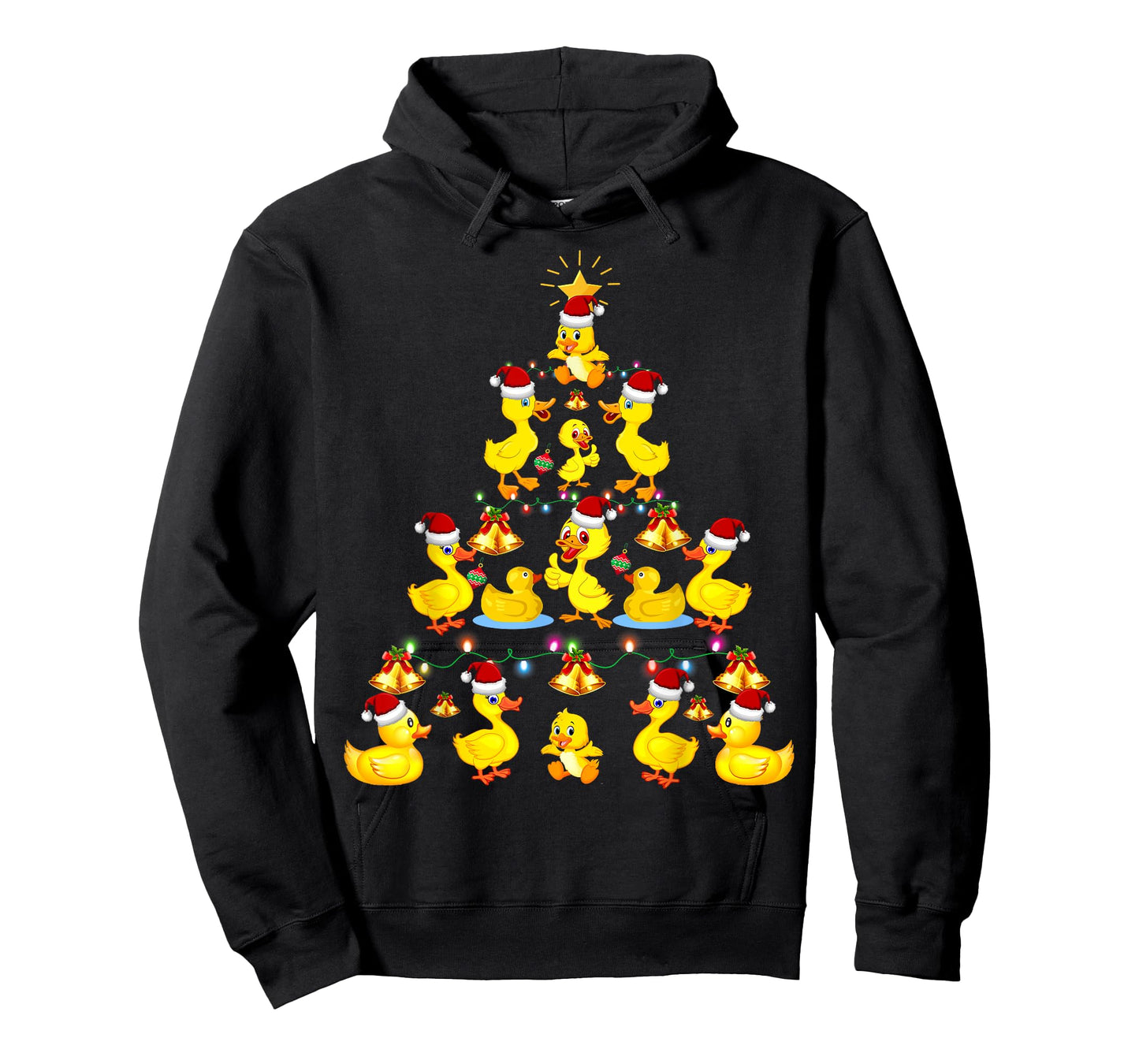 Cute Duck Santa Hat Christmas Tree Lights Holiday Costume T-Shirt