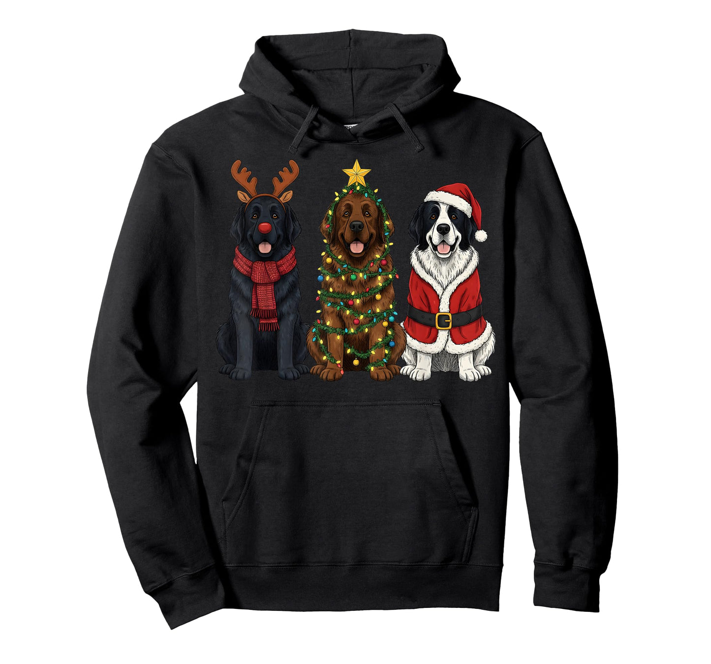 Retro Christmas Newfoundland Dog Lover Santa Reindeer T-Shirt