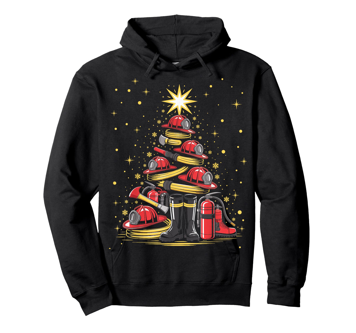 Funny Xmas Lights Ornaments Firefighter Christmas Tree T-Shirt