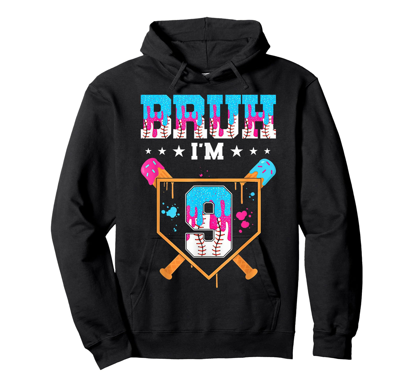 Bruh 9th Birthday Boy Baseball Ice Cream Drip 9 Year Old Boy T-Shirt