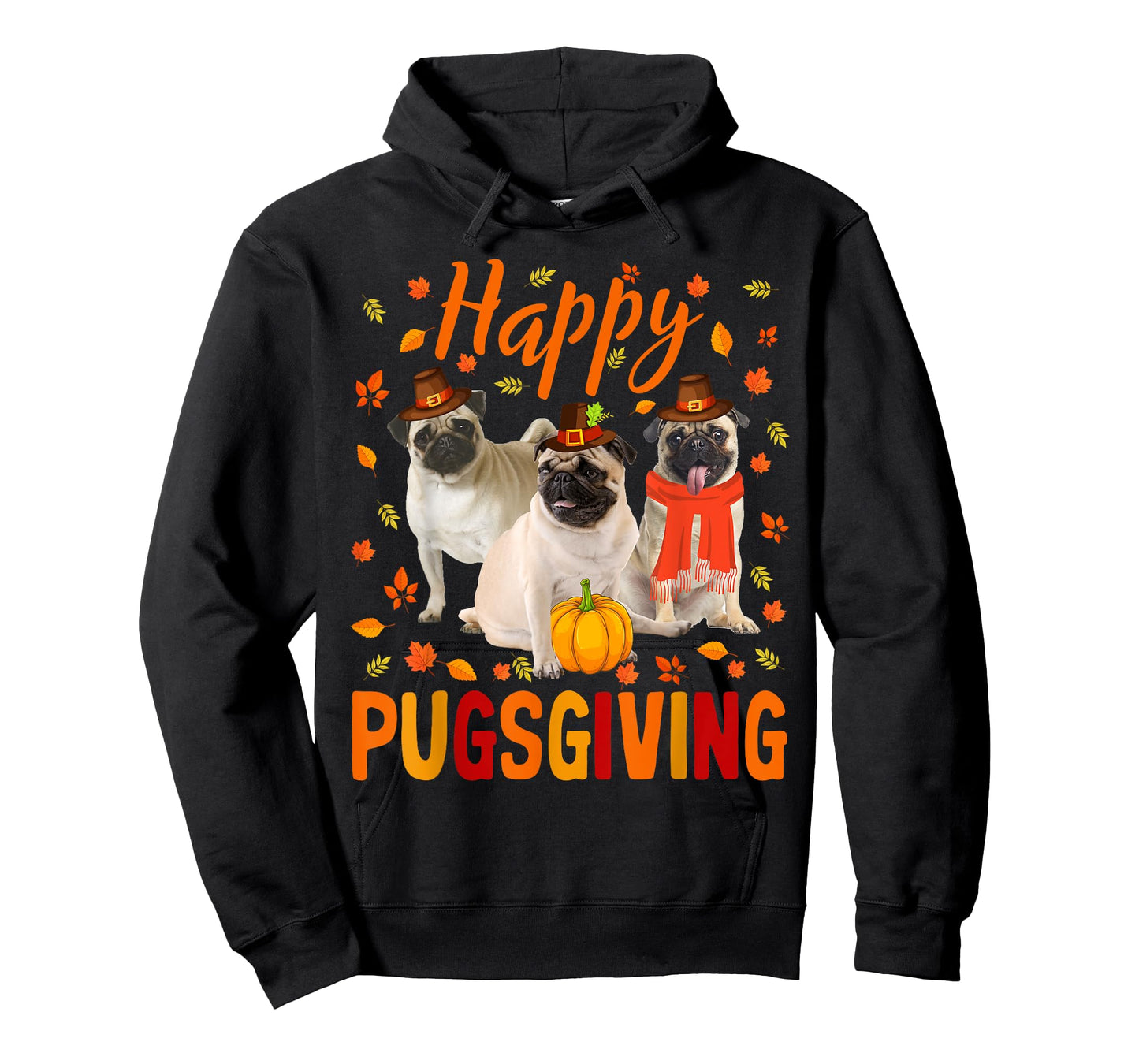 Happy Pugsgiving Cute Thanksgiving Pug Dog Wears Pilgrim Hat T-Shirt