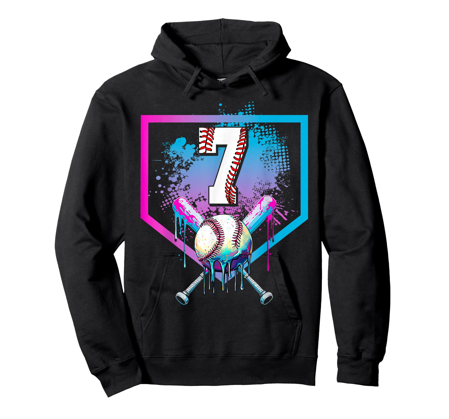 Baseball Drip 7th Birthday Home Plate Boys Youth 7 Year Old T-Shirt