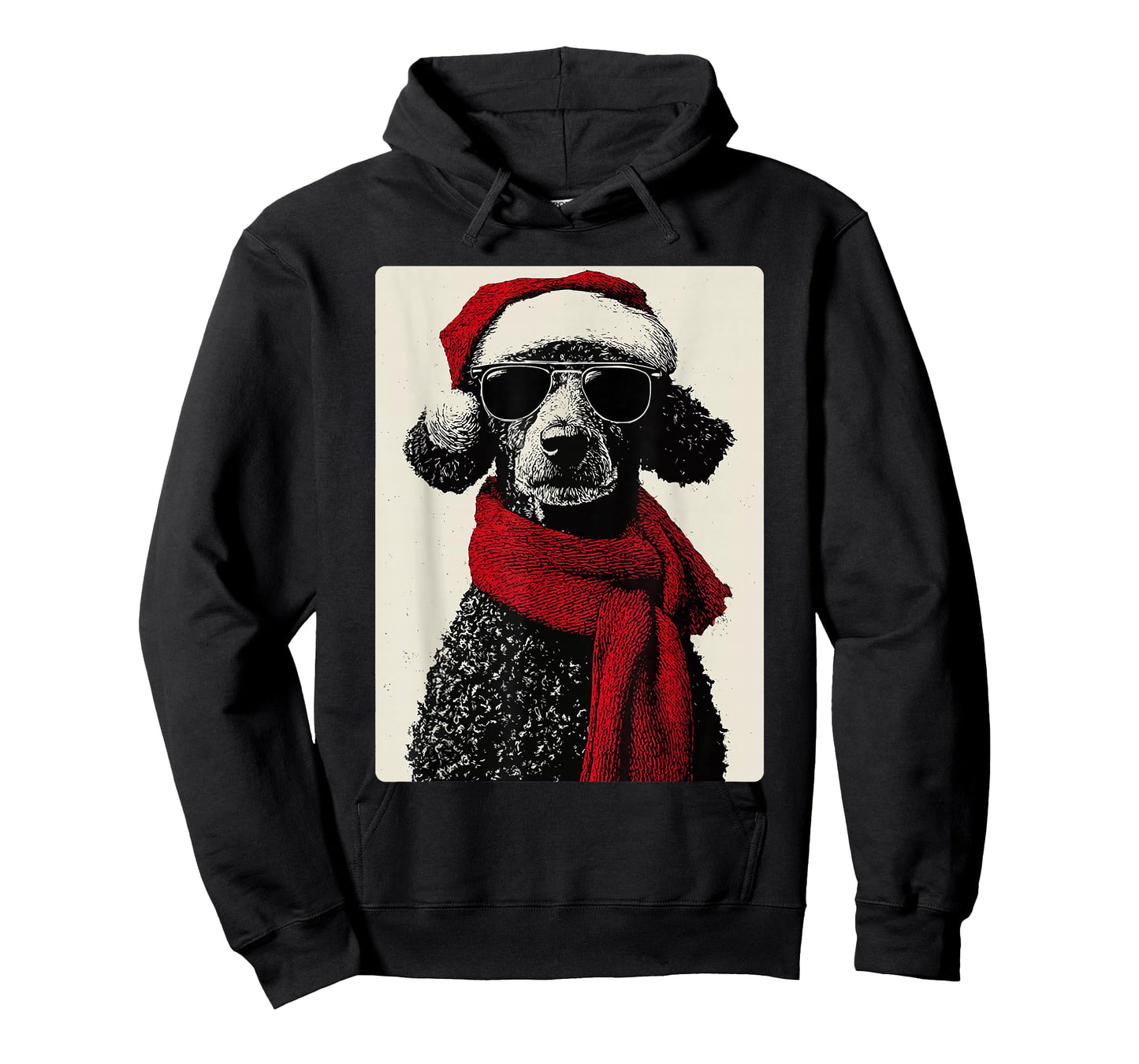 Christmas Poodle with Sunglasses Santa Hat Funny Winter Dog T-Shirt