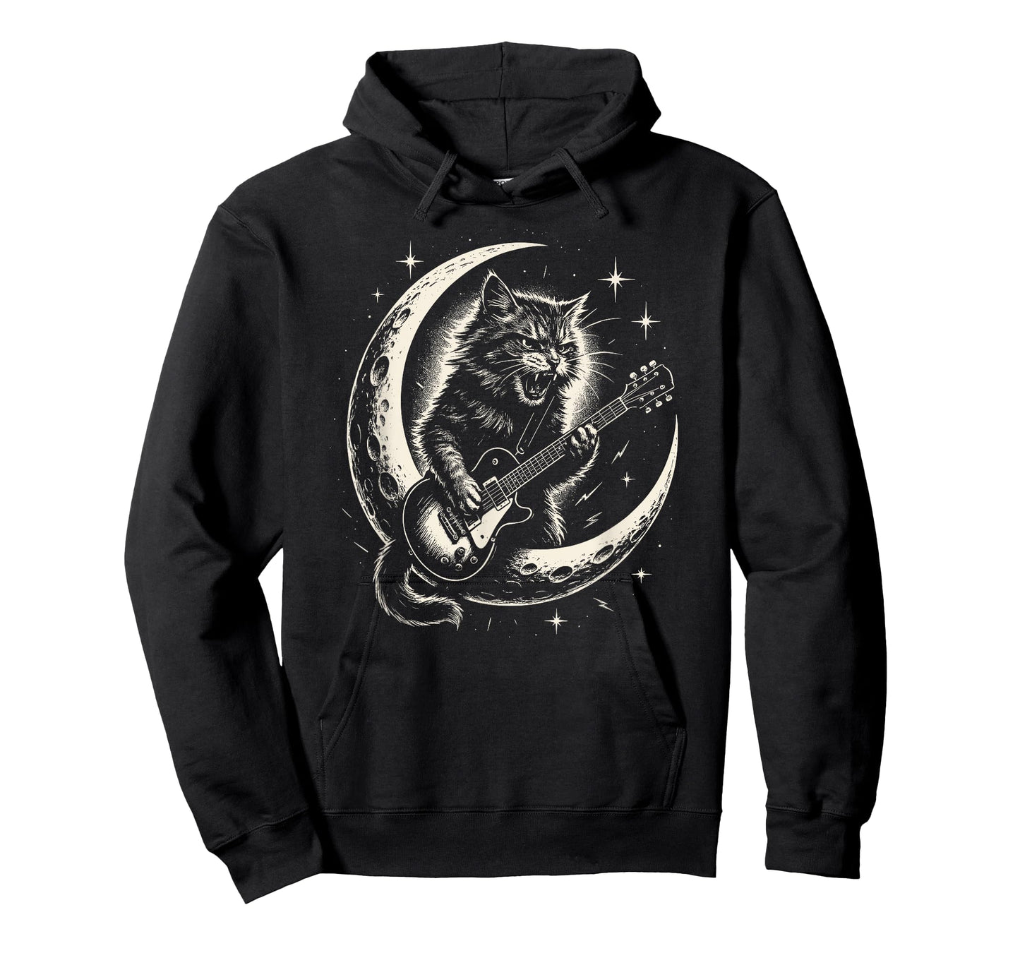 Rock Guitar Cat on Moon for Music Lovers and Feline Fans T-Shirt