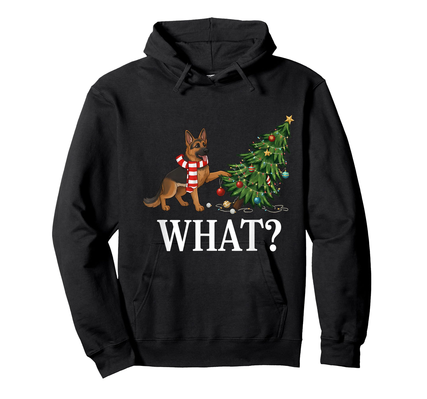 Funny German Shepherd Pushing Christmas Tree Over Dog What? T-Shirt
