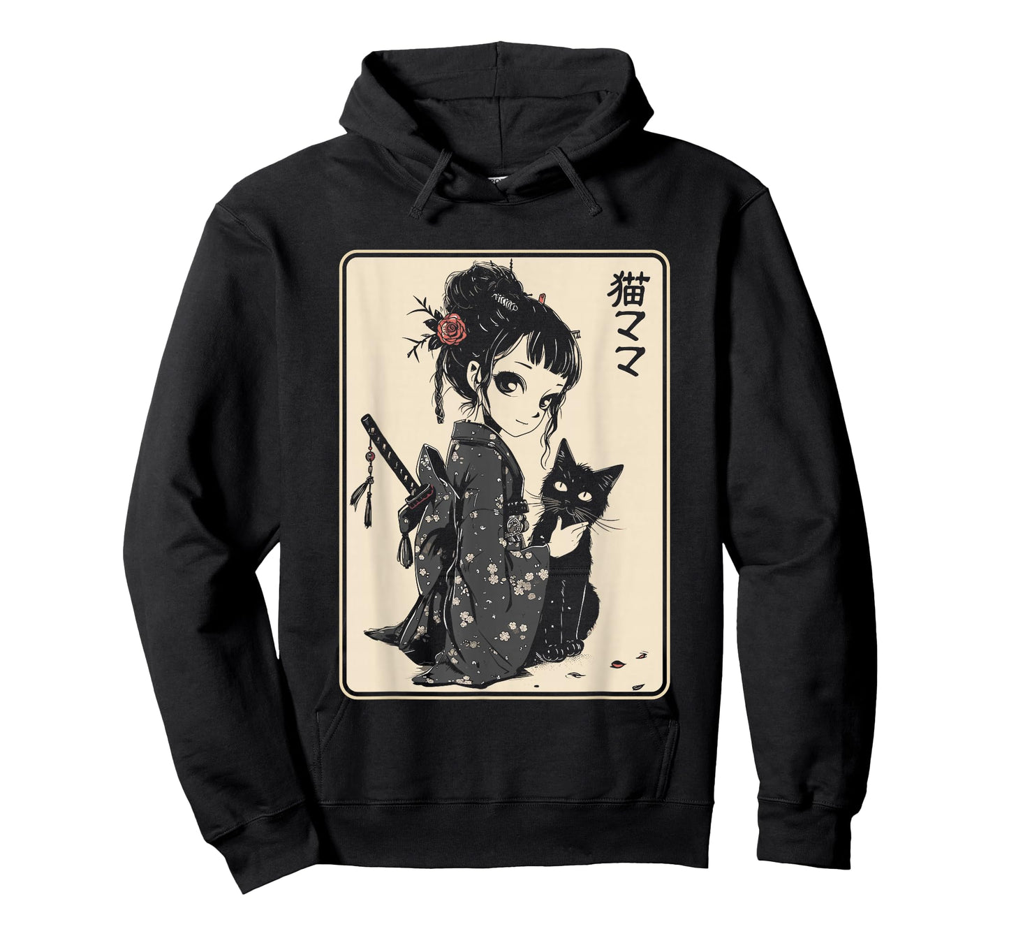 Japanese Gothic Kawaii Anime Samurai Cat Mom Woman Girls T-Shirt