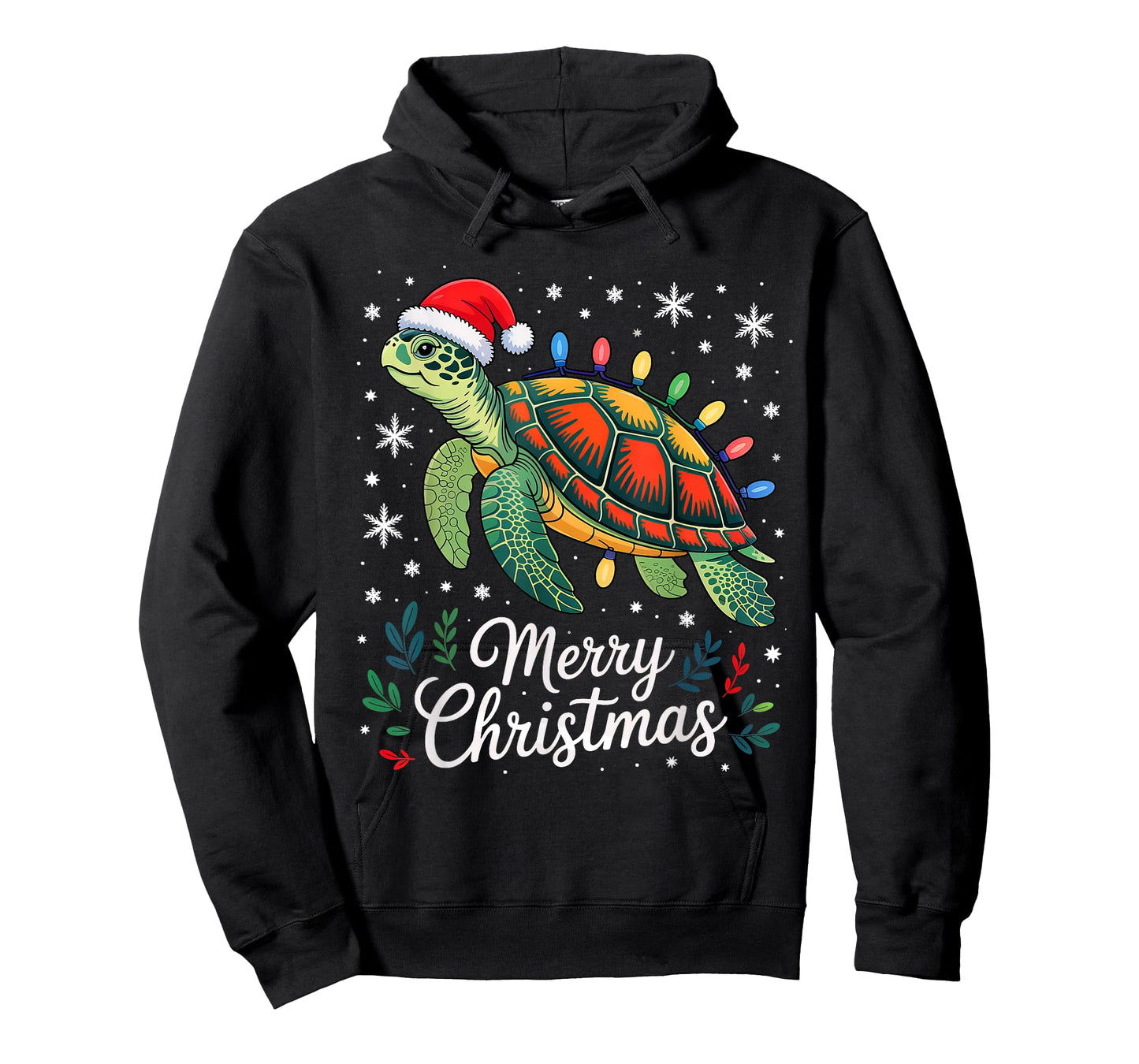 Turtle Santa Hat Merry Christmas Lights Xmas Holiday Costume T-Shirt