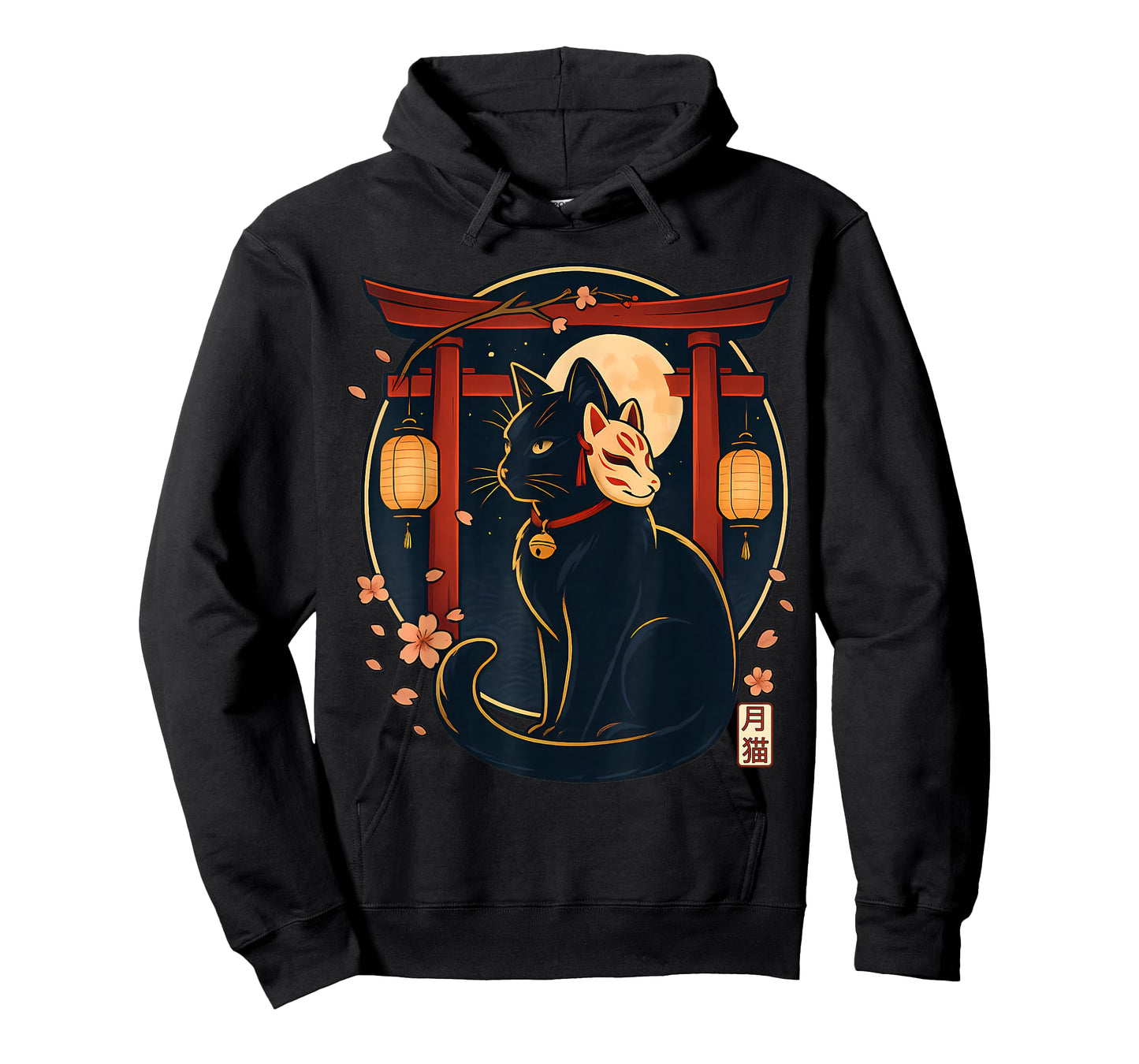 Kawaii Japanese Cat Kitsune Mask Torii Lantern Funny Cat T-Shirt
