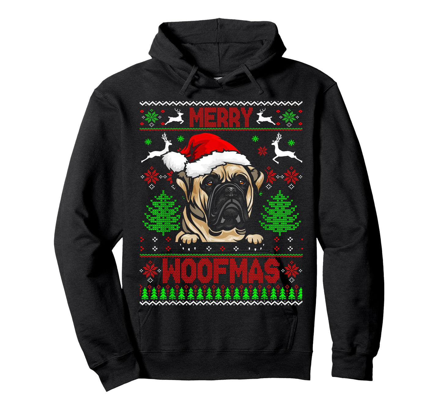 Merry Woofmas Christmas Santa Bull Mastiff Lover Sweater T-Shirt
