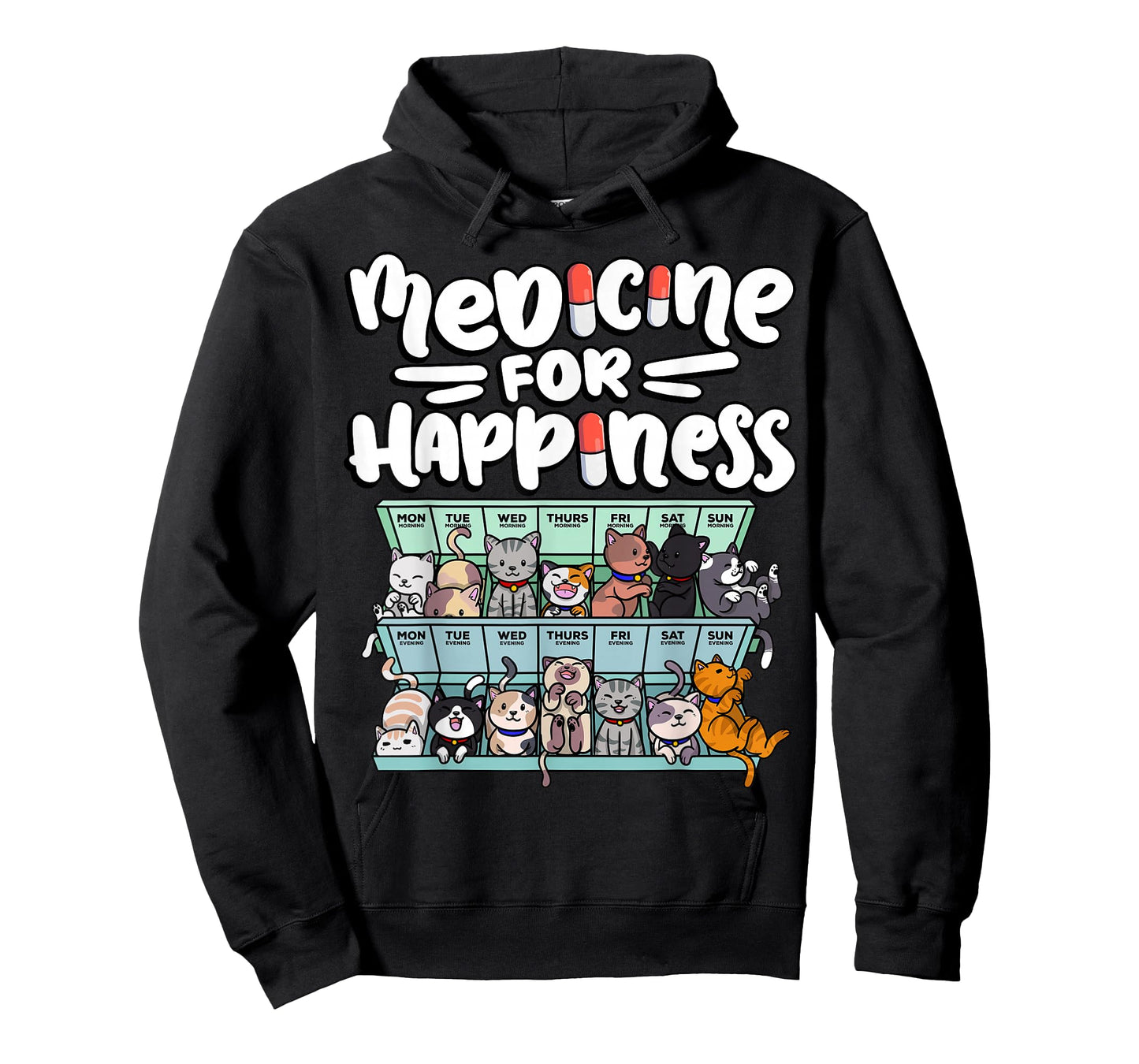 medicine for happiness pill box animals cat breeds kitten Men Women T-Shirt