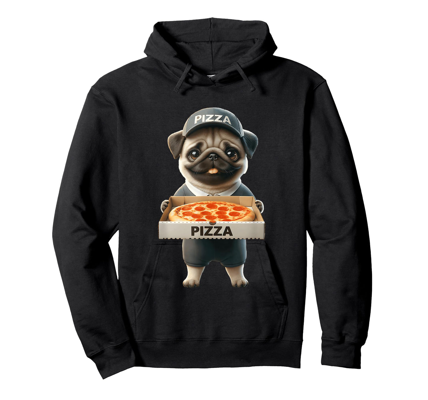 Pizza Delivery Pug with Pizza Box Pet Dog Lover Cartoon T-Shirt