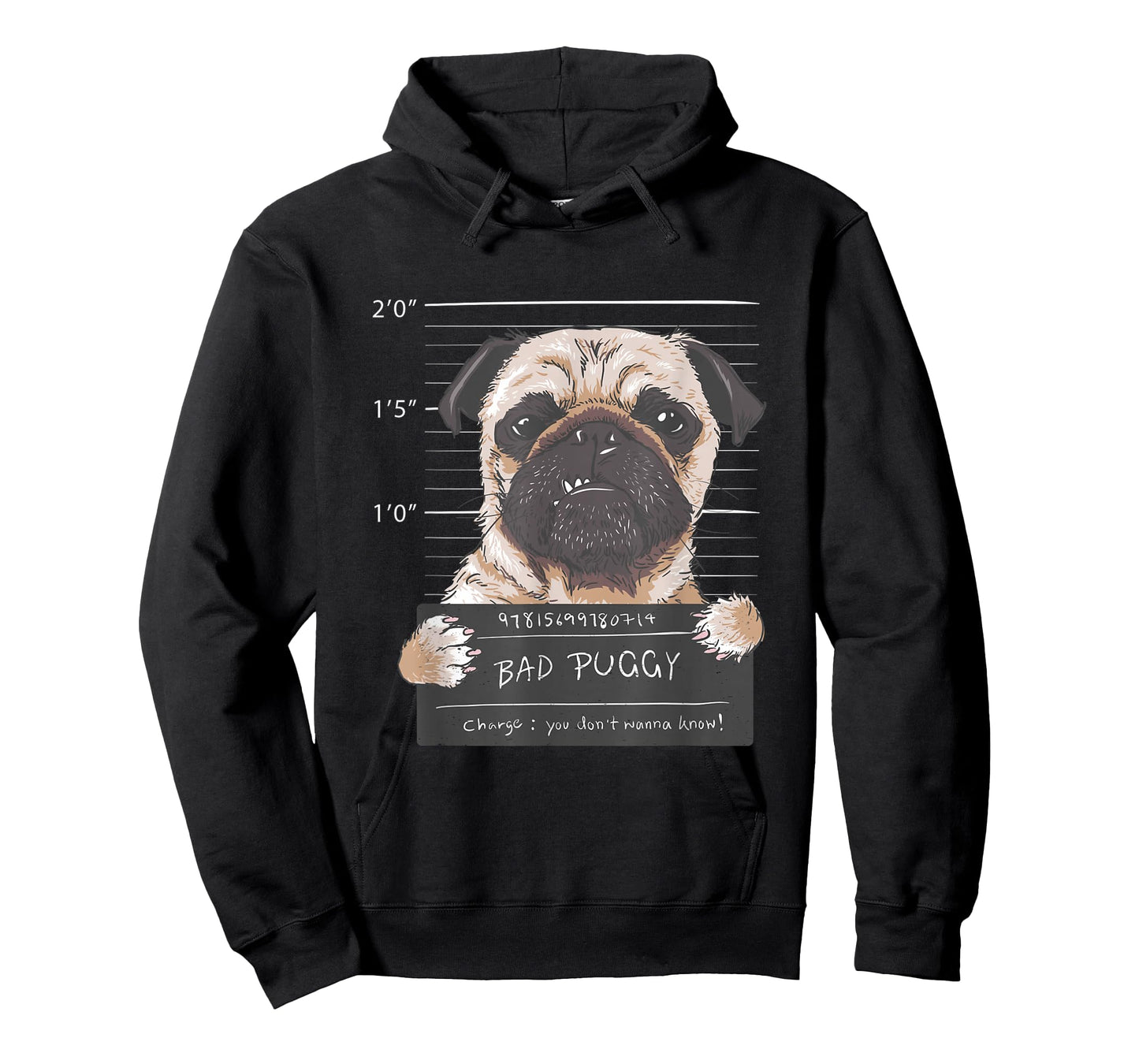 Cute Pug Mugshot Bad Puggy Puppy Humor Funny Dog T-Shirt
