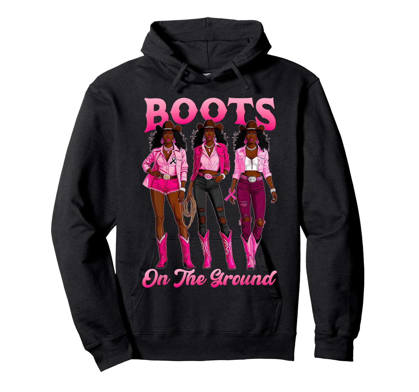 Boots On The Ground Pink Cowgirl Breast Cancer Western Women T-Shirt