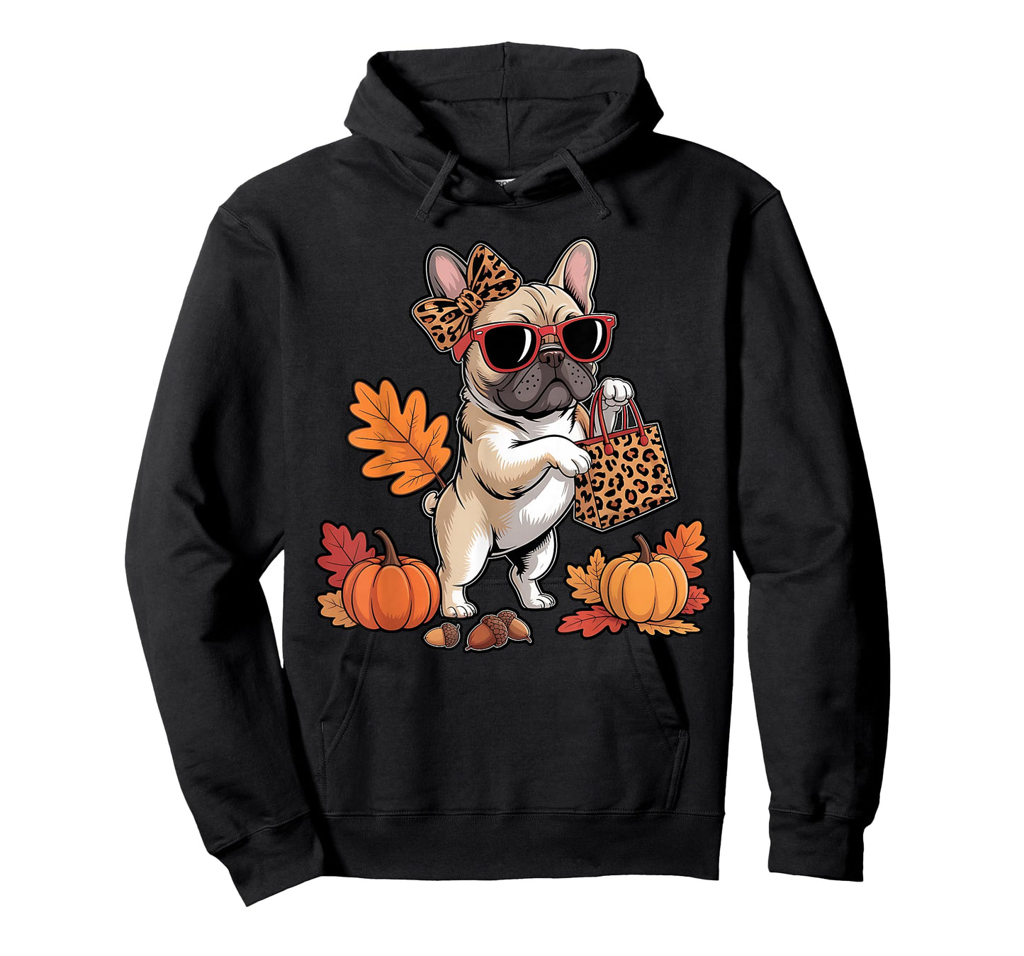 French Bulldog with Sunglasses Bow Leopard Thanksgiving T-Shirt
