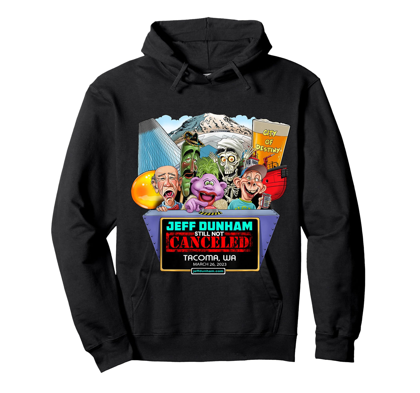 Jeff Dunham Tacoma 2023 Black T-Shirt - Classic Fit, Cotton, Short Sleeve